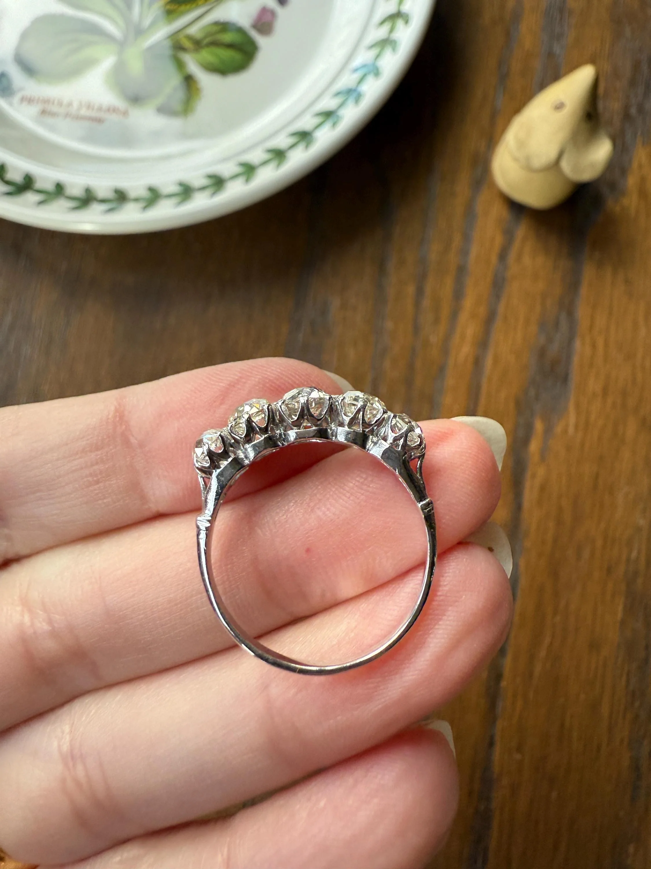 Fabulous 2.4 Carat Chunky Antique Natural Old Mine Cut DIAMOND Eye Clean Five Stone Band French 18k White Gold Platinum Solid Stacker Gift - Image 10