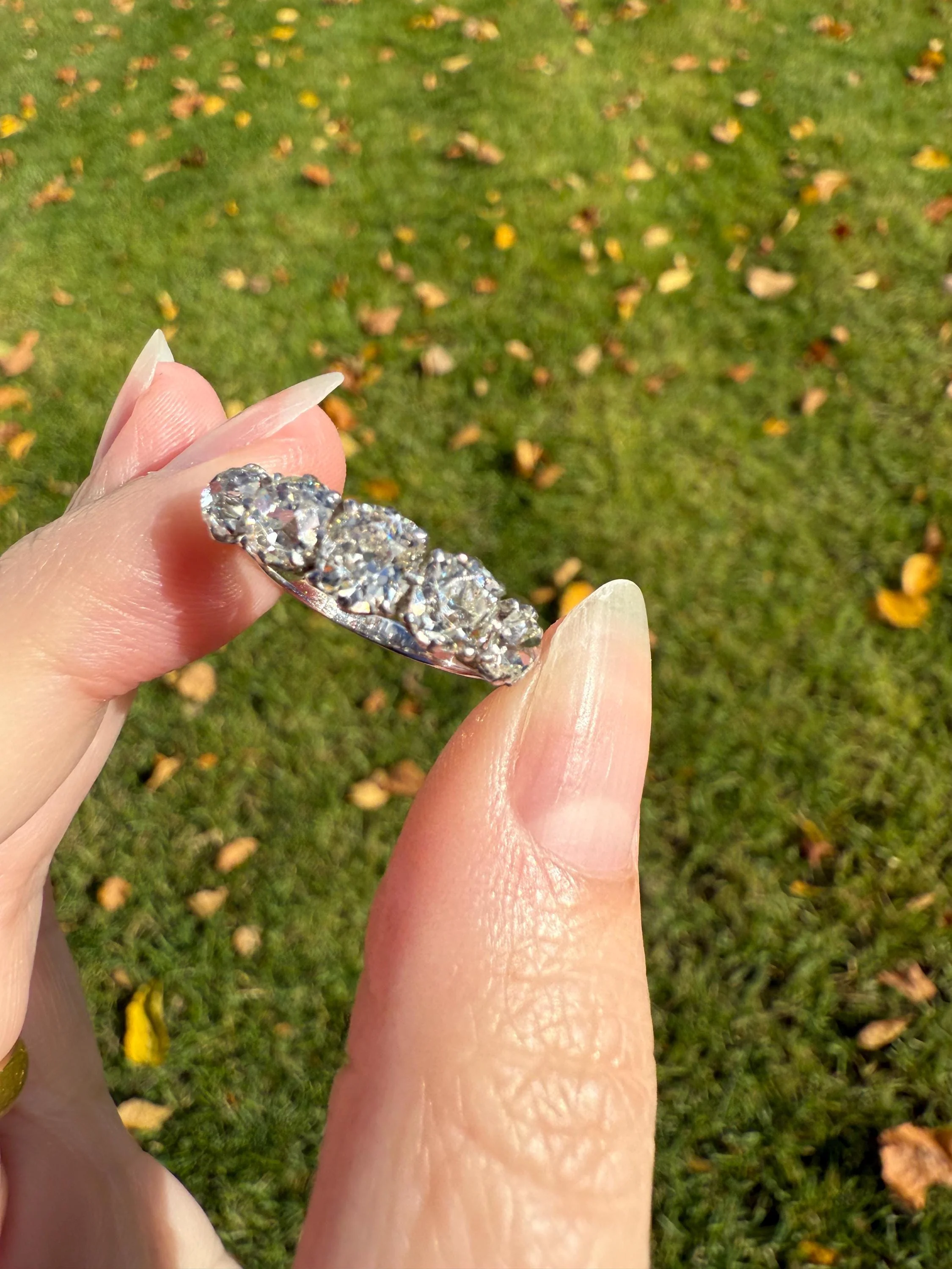 Fabulous 2.4 Carat Chunky Antique Natural Old Mine Cut DIAMOND Eye Clean Five Stone Band French 18k White Gold Platinum Solid Stacker Gift - Image 11