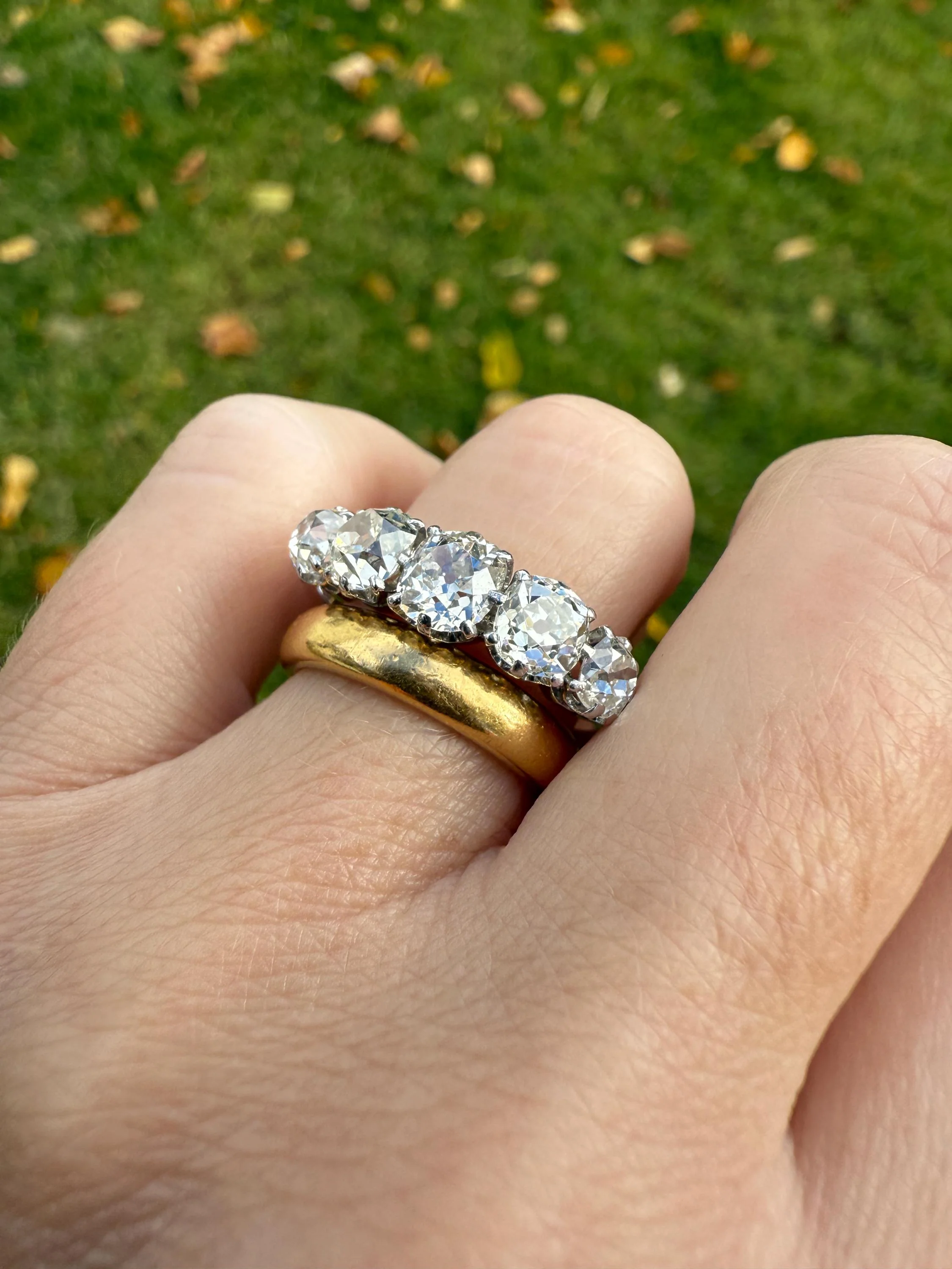 Fabulous 2.4 Carat Chunky Antique Natural Old Mine Cut DIAMOND Eye Clean Five Stone Band French 18k White Gold Platinum Solid Stacker Gift - Image 12