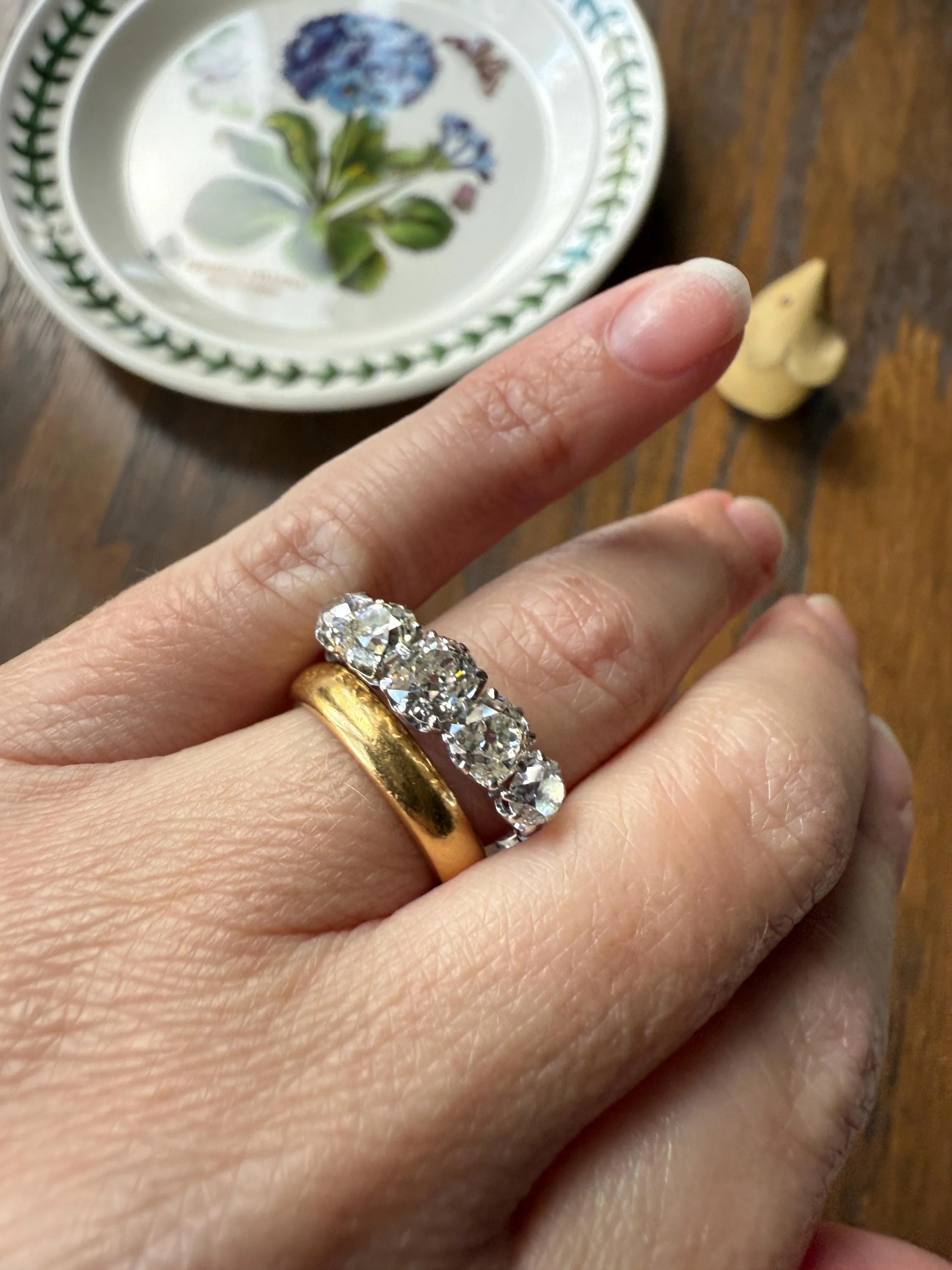 Fabulous 2.4 Carat Chunky Antique Natural Old Mine Cut DIAMOND Eye Clean Five Stone Band French 18k White Gold Platinum Solid Stacker Gift - Image 13