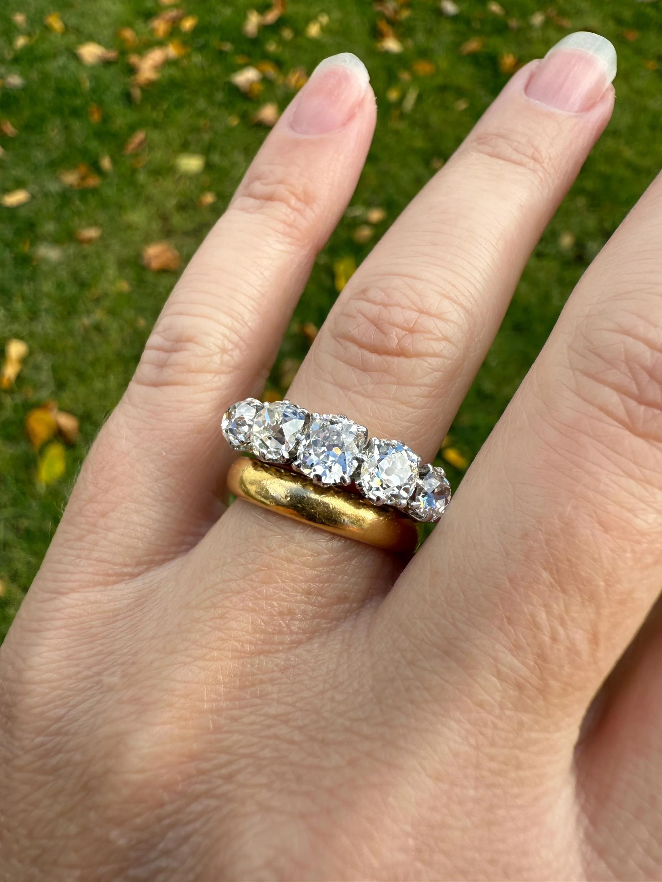 Fabulous 2.4 Carat Chunky Antique Natural Old Mine Cut DIAMOND Eye Clean Five Stone Band French 18k White Gold Platinum Solid Stacker Gift - Image 14