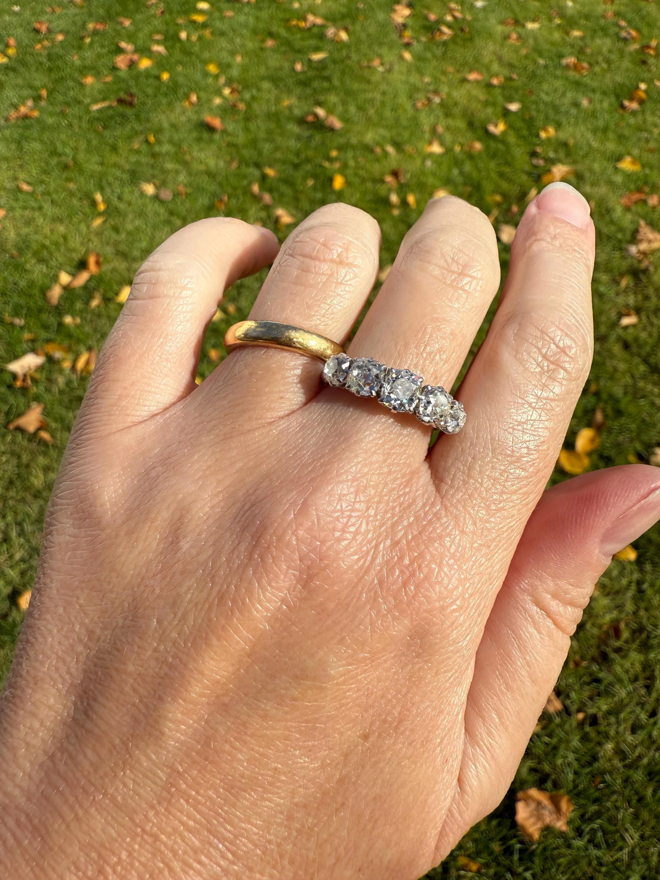 Fabulous 2.4 Carat Chunky Antique Natural Old Mine Cut DIAMOND Eye Clean Five Stone Band French 18k White Gold Platinum Solid Stacker Gift - Image 15