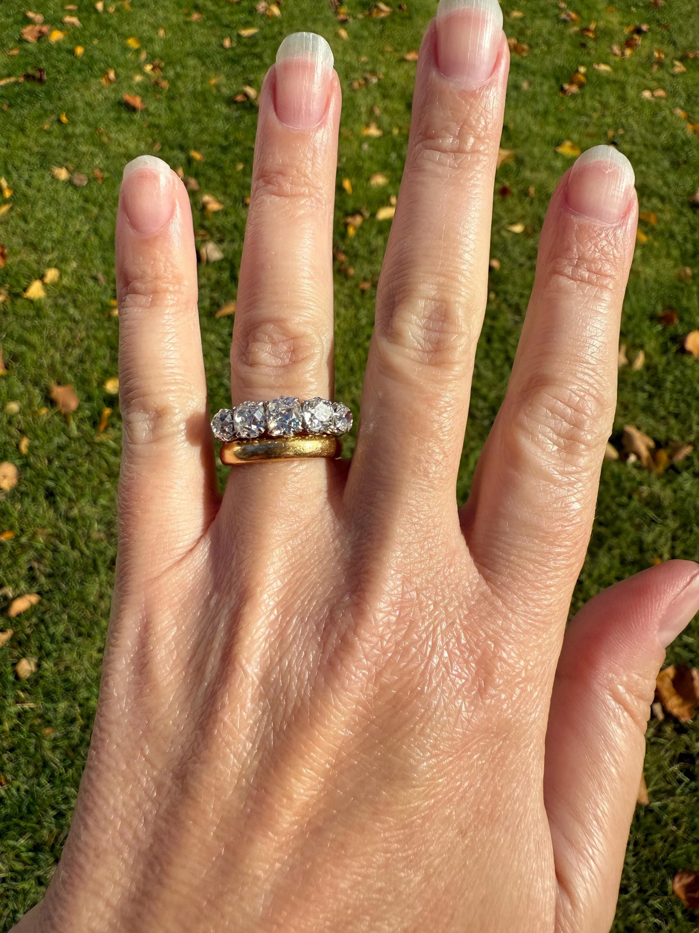 Fabulous 2.4 Carat Chunky Antique Natural Old Mine Cut DIAMOND Eye Clean Five Stone Band French 18k White Gold Platinum Solid Stacker Gift - Image 17