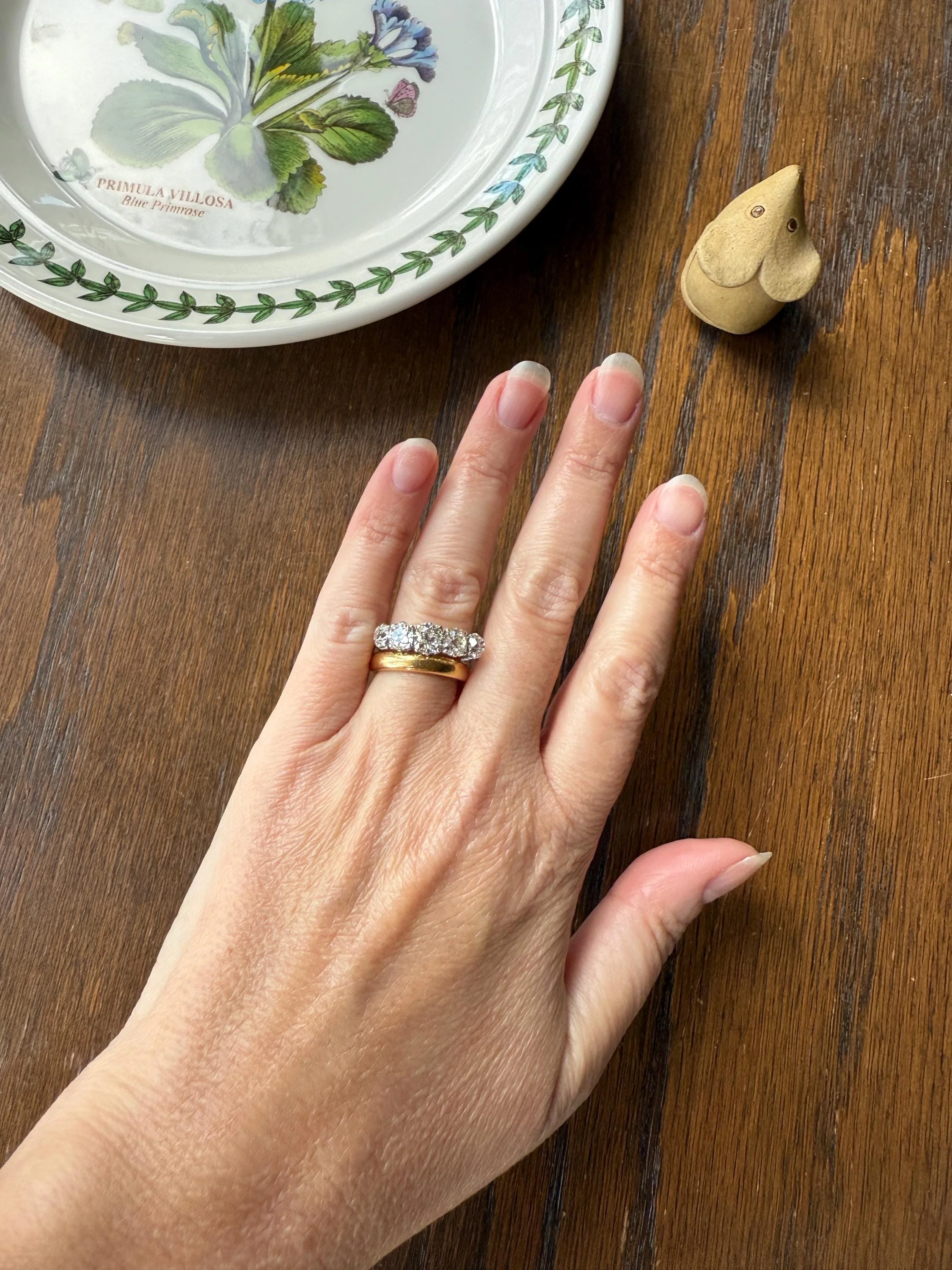 Fabulous 2.4 Carat Chunky Antique Natural Old Mine Cut DIAMOND Eye Clean Five Stone Band French 18k White Gold Platinum Solid Stacker Gift - Image 19