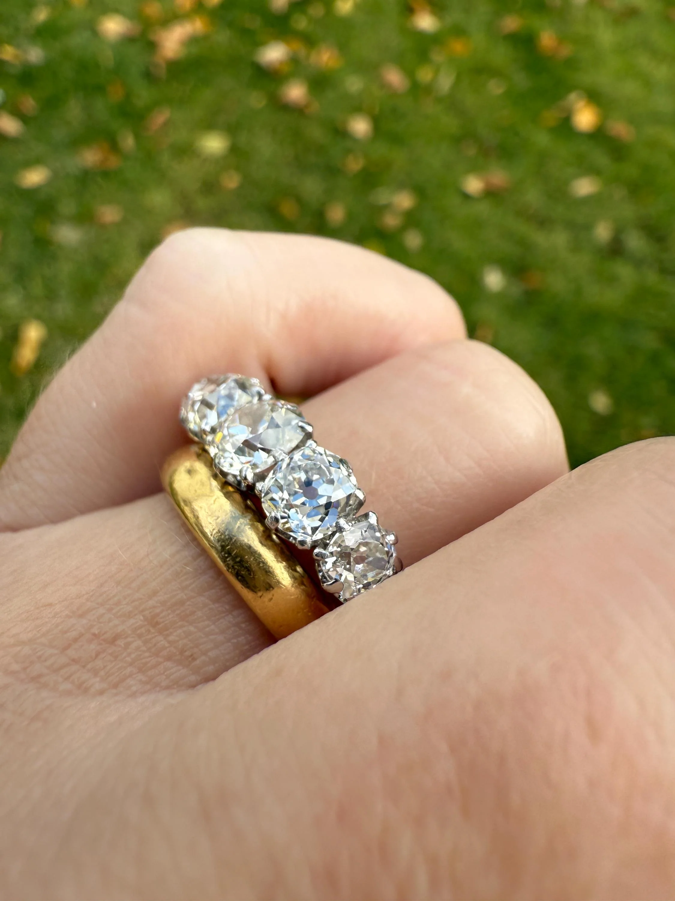 Fabulous 2.4 Carat Chunky Antique Natural Old Mine Cut DIAMOND Eye Clean Five Stone Band French 18k White Gold Platinum Solid Stacker Gift - Image 2