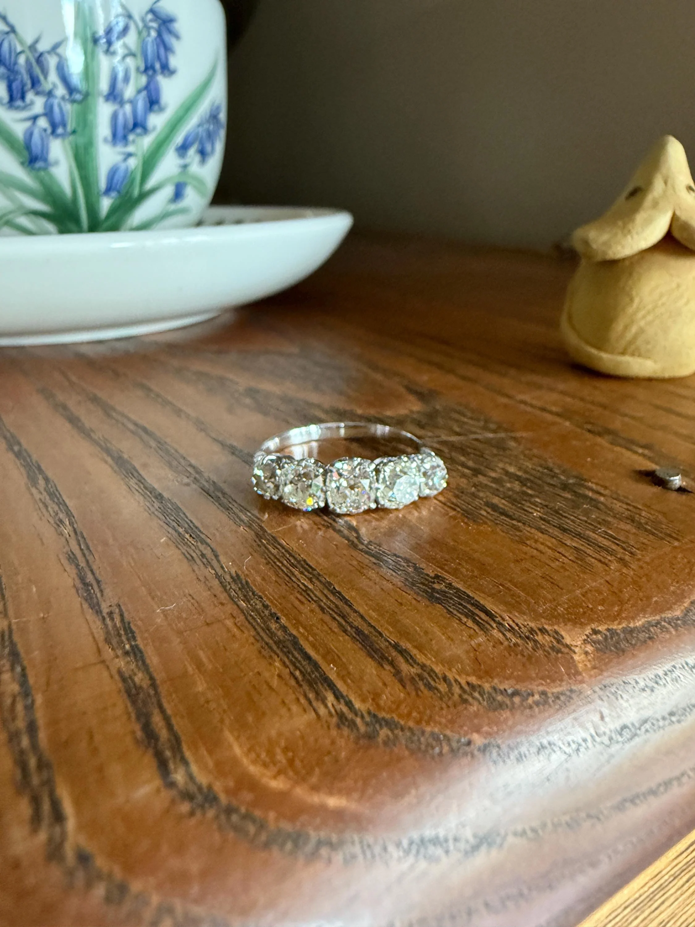 Fabulous 2.4 Carat Chunky Antique Natural Old Mine Cut DIAMOND Eye Clean Five Stone Band French 18k White Gold Platinum Solid Stacker Gift - Image 6