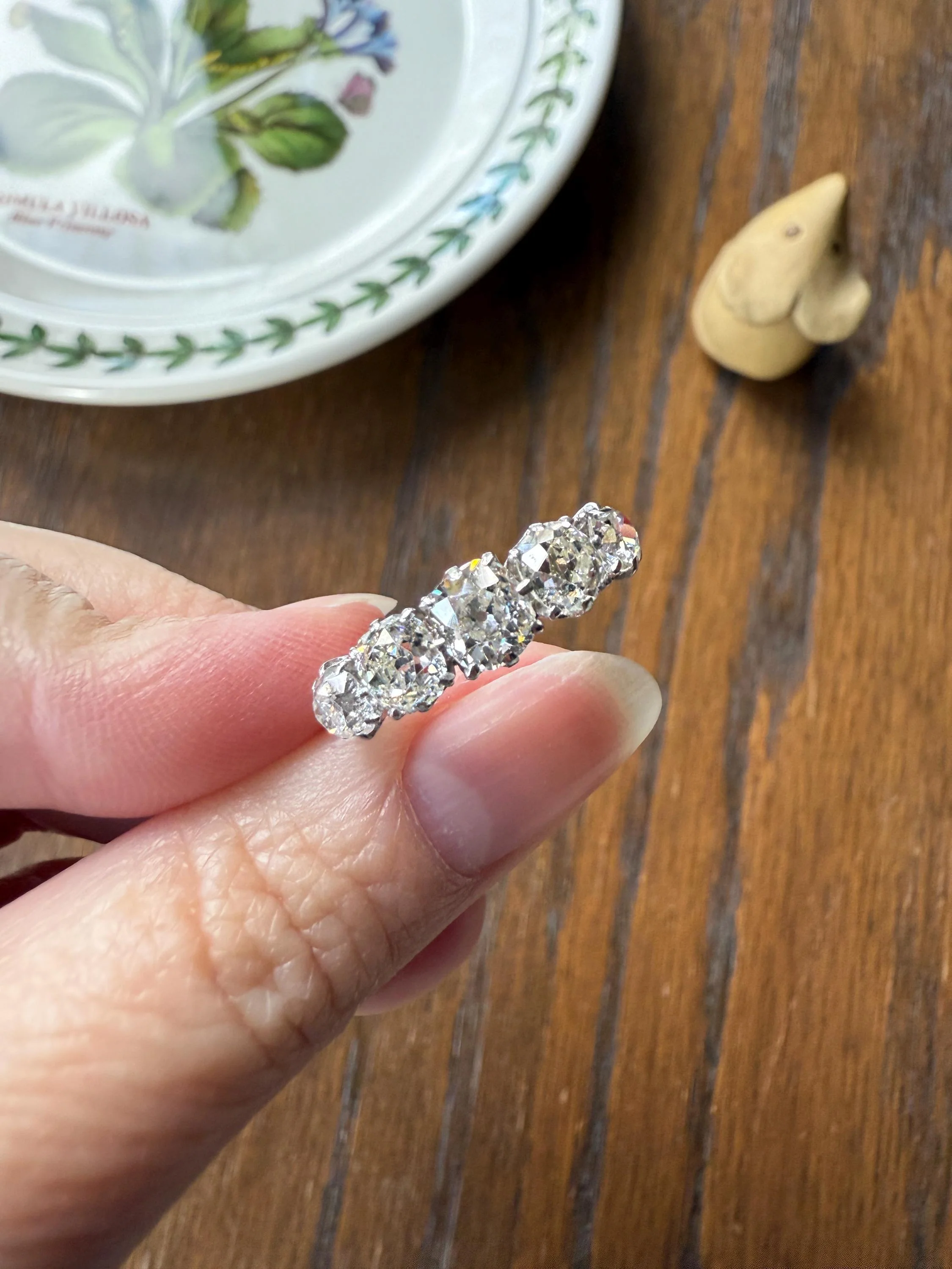 Fabulous 2.4 Carat Chunky Antique Natural Old Mine Cut DIAMOND Eye Clean Five Stone Band French 18k White Gold Platinum Solid Stacker Gift - Image 8