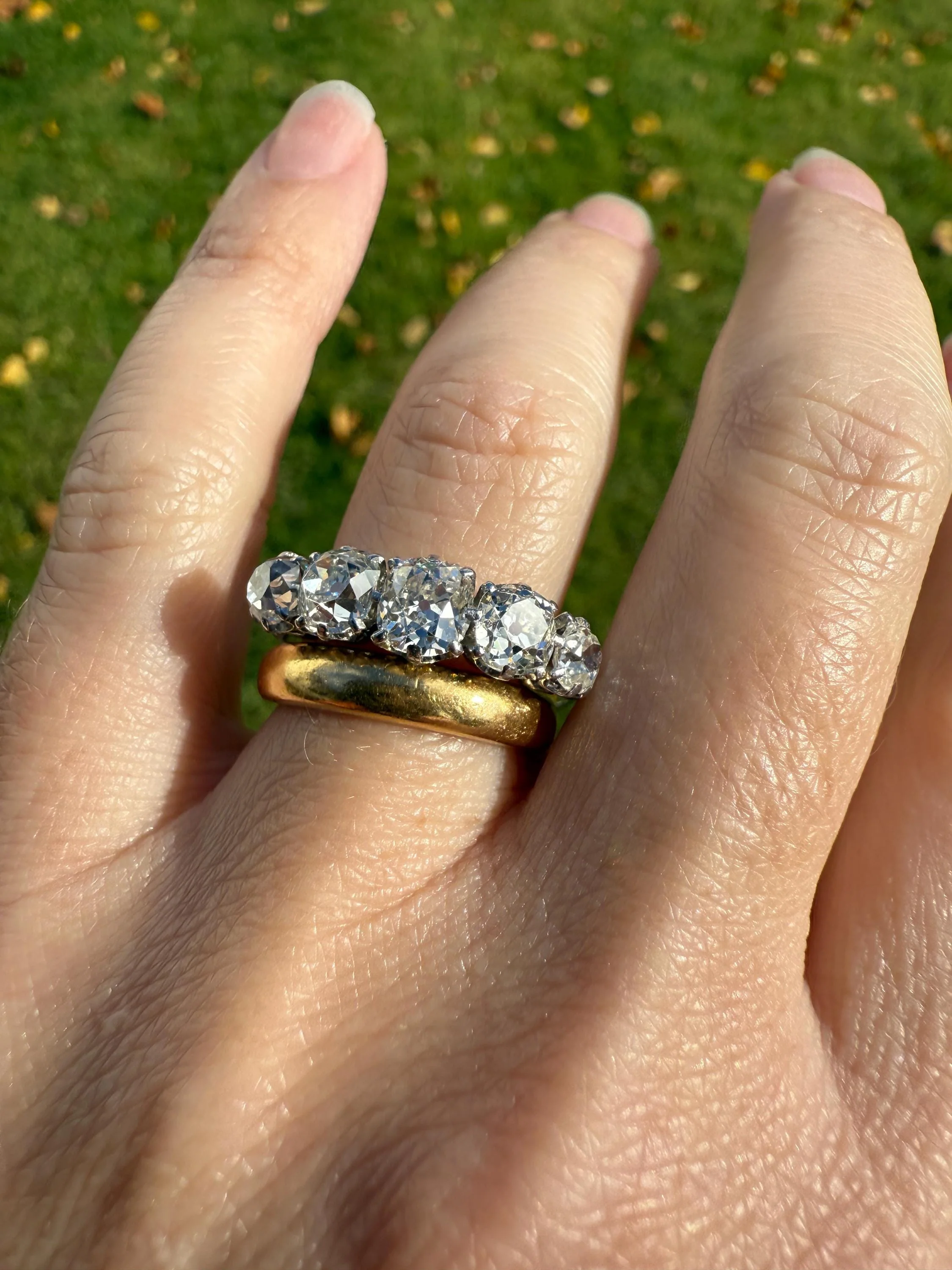 Fabulous 2.4 Carat Chunky Antique Natural Old Mine Cut DIAMOND Eye Clean Five Stone Band French 18k White Gold Platinum Solid Stacker Gift - Image 9
