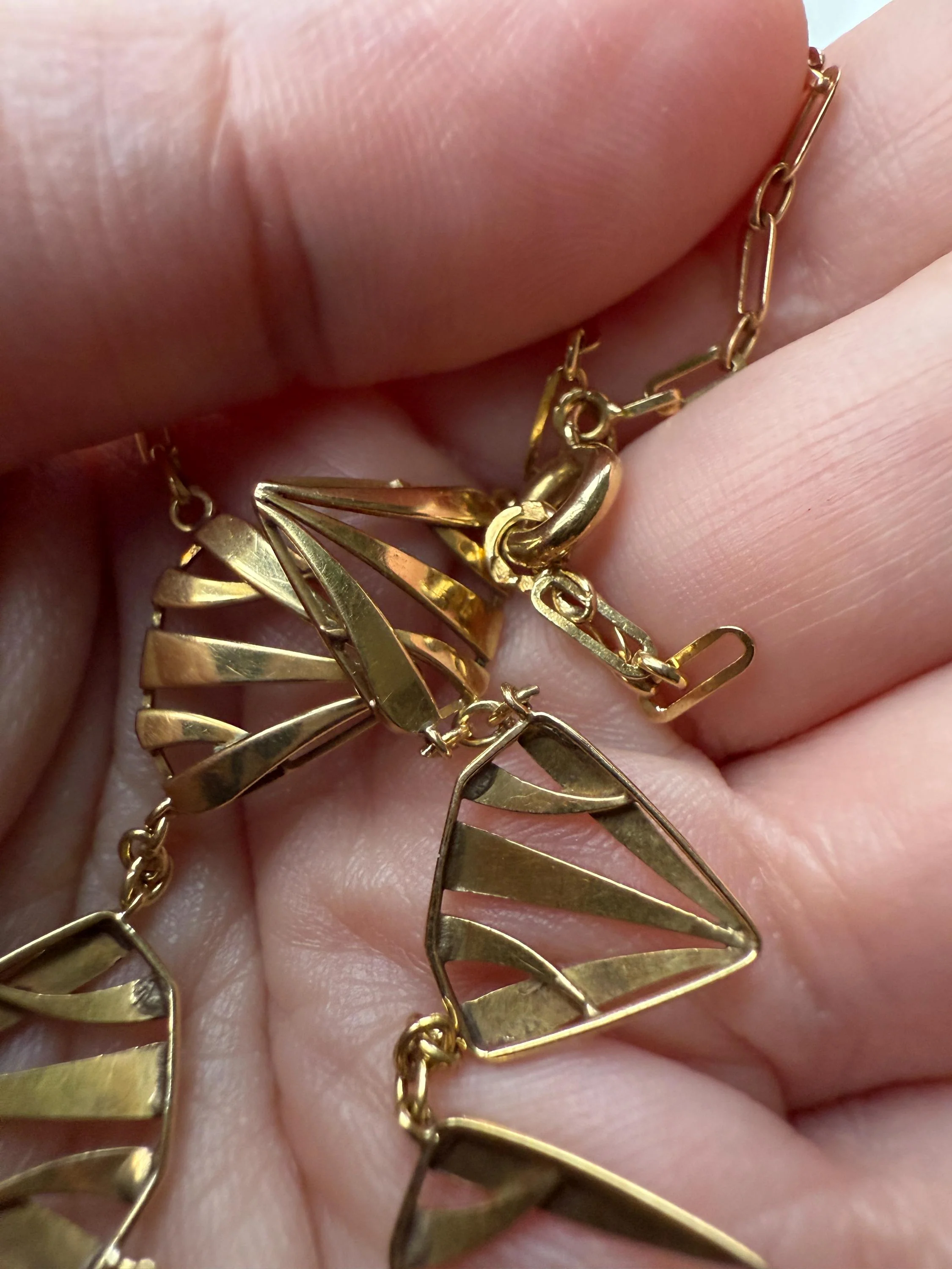 Fan Geometric French Antique 7.2g 18k Gold Necklace Drapery Paperclip Chain Collar Pendant Figural Architectural Geometric Fanned - Image 6