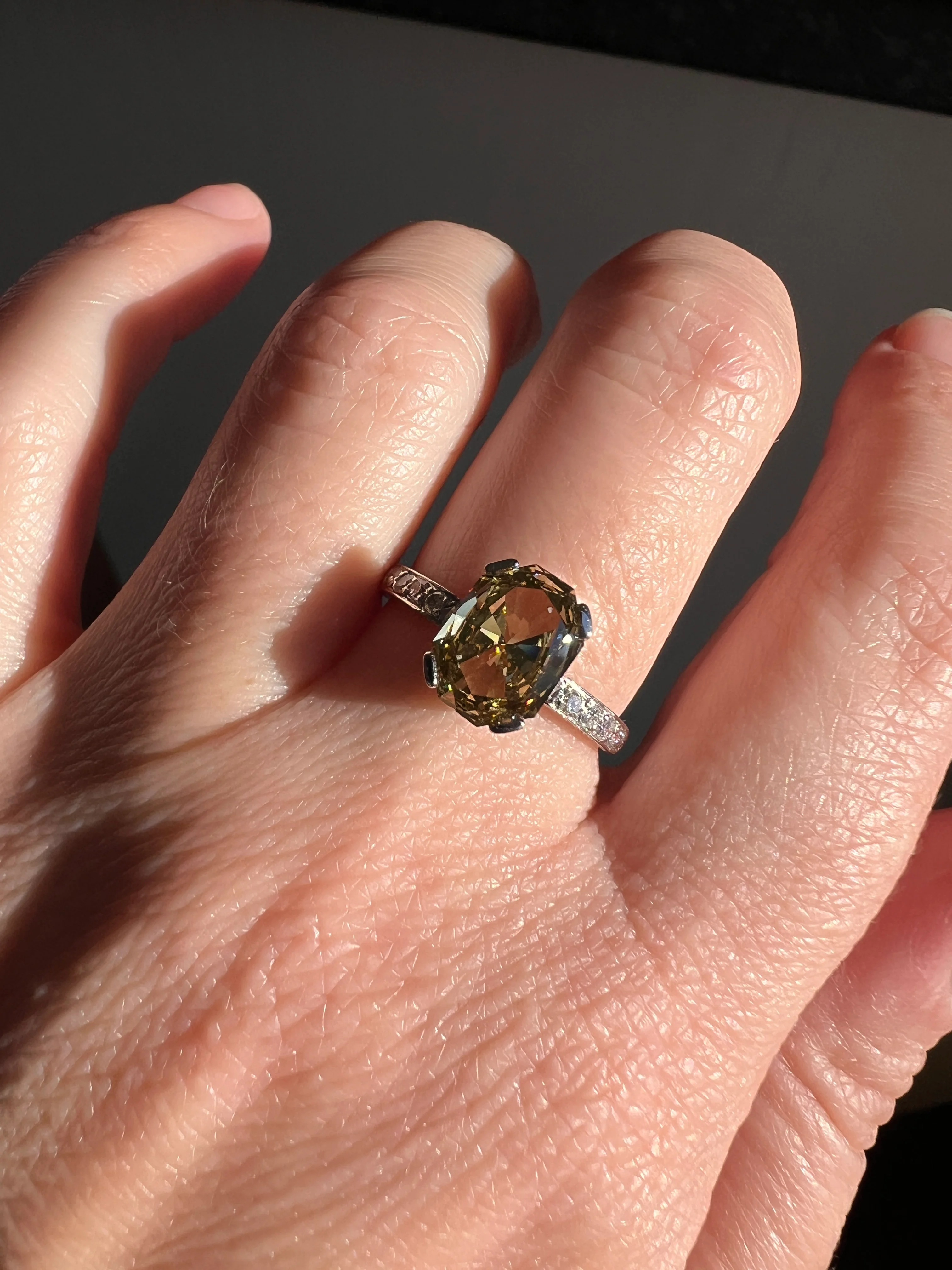 Fancy BROWN Yellow Eye Clean Elongated Octagon Brilliant Cut DIAMOND Ring 2.5 Carat Tdw Platinum Hidden Halo Engagement Solitaire - Image 19