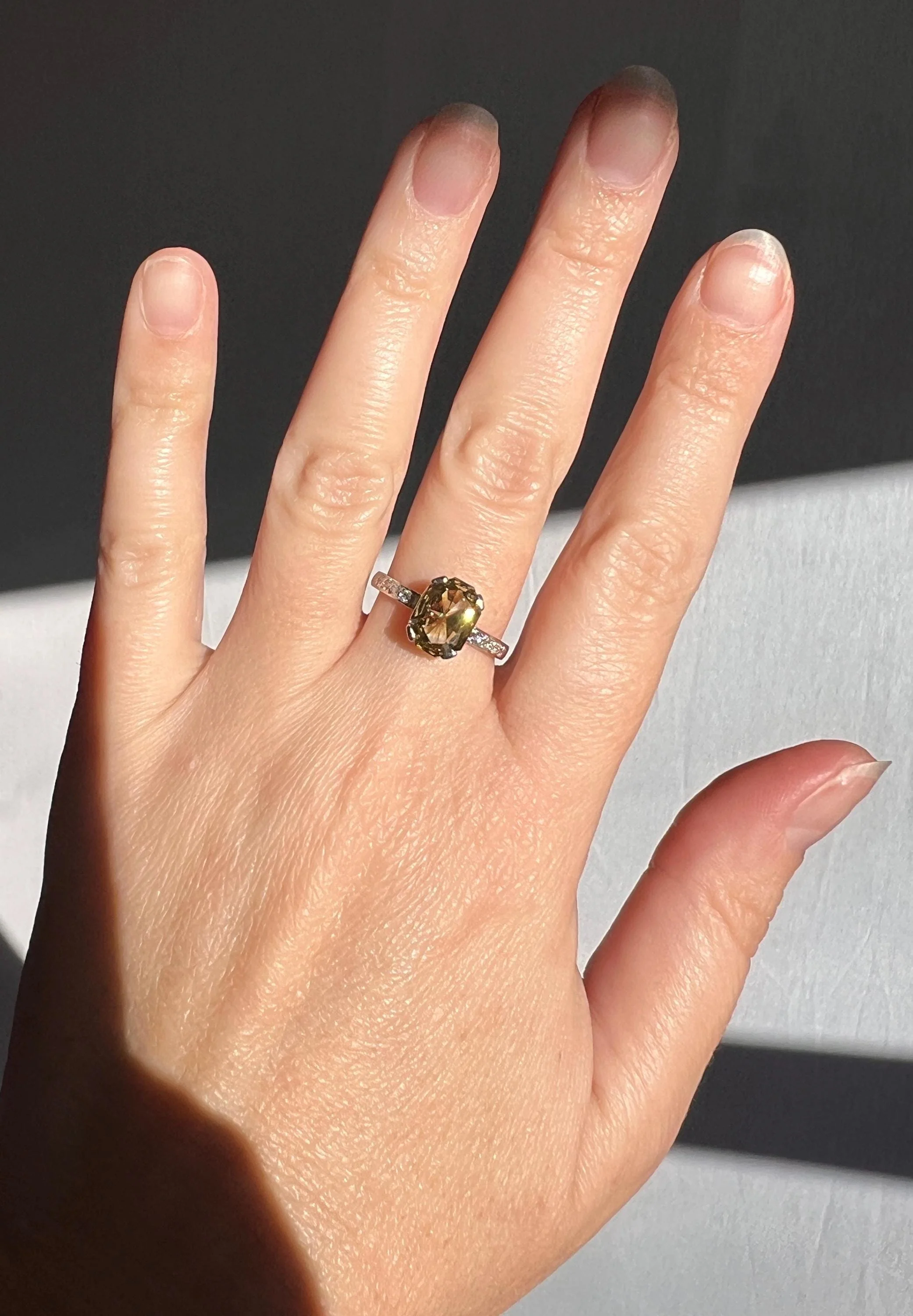 Fancy BROWN Yellow Eye Clean Elongated Octagon Brilliant Cut DIAMOND Ring 2.5 Carat Tdw Platinum Hidden Halo Engagement Solitaire - Image 3