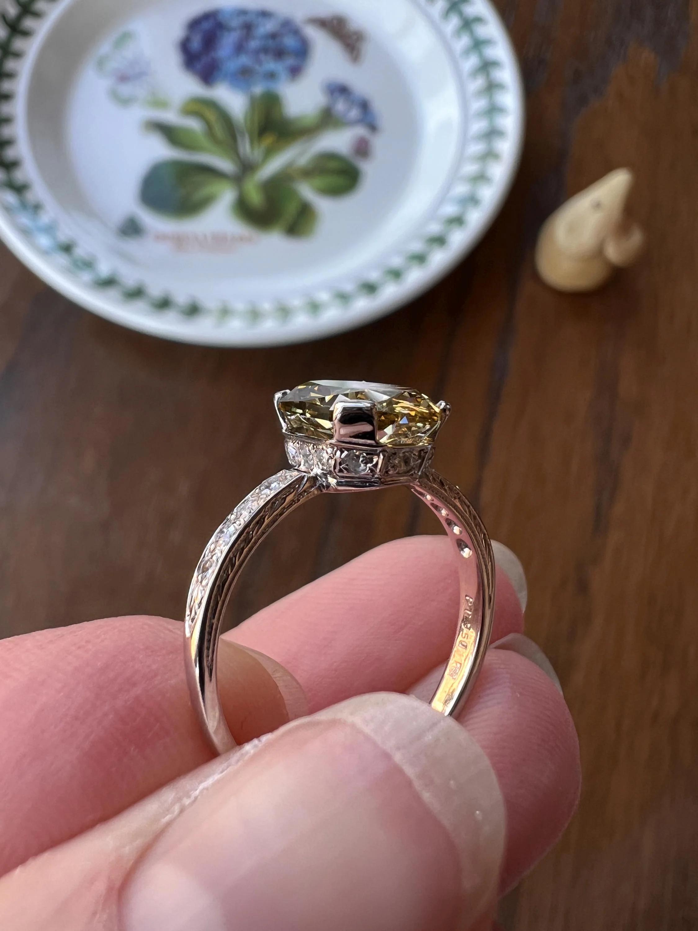 Fancy BROWN Yellow Eye Clean Elongated Octagon Brilliant Cut DIAMOND Ring 2.5 Carat Tdw Platinum Hidden Halo Engagement Solitaire - Image 4