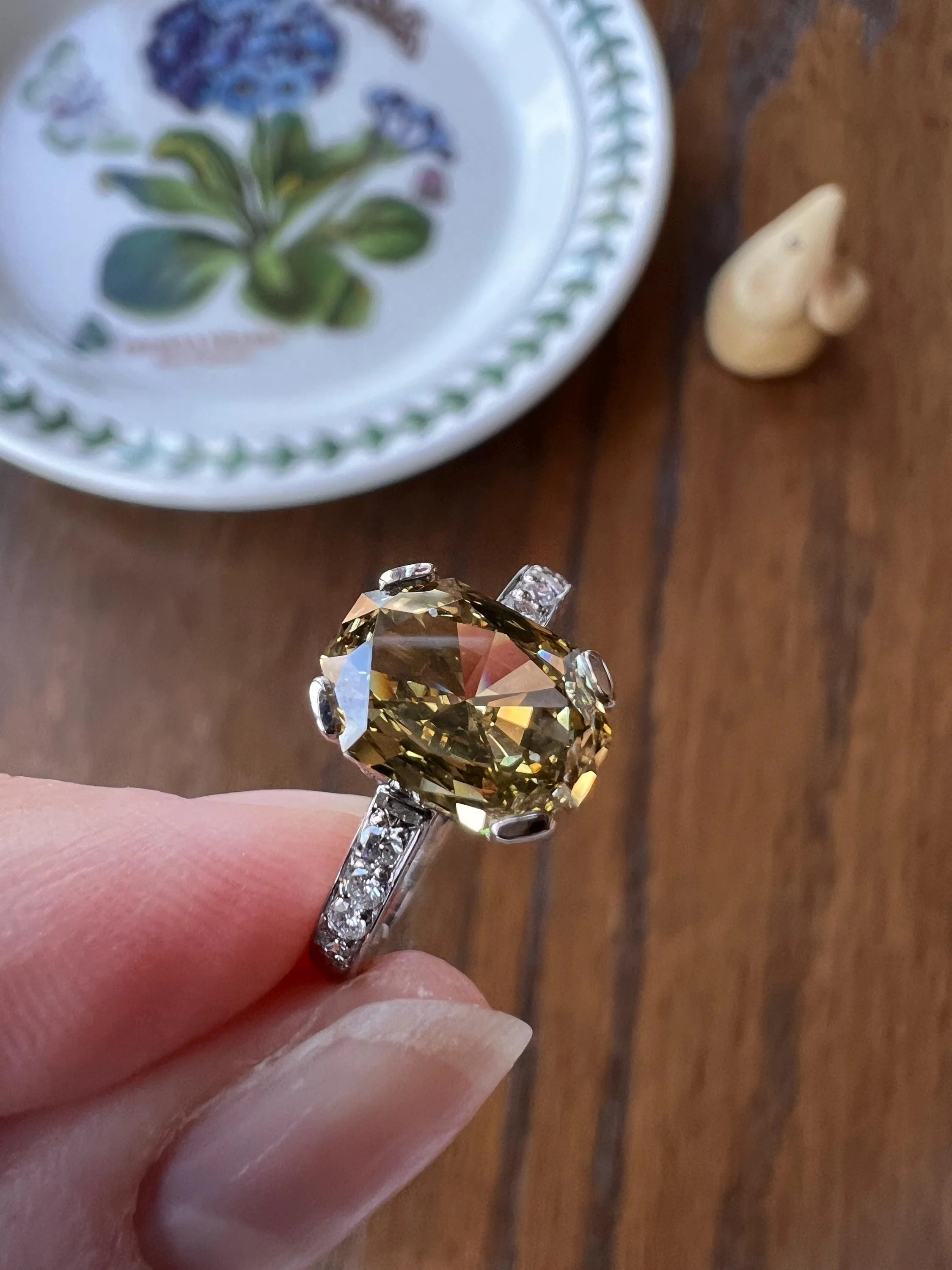 Fancy BROWN Yellow Eye Clean Elongated Octagon Brilliant Cut DIAMOND Ring 2.5 Carat Tdw Platinum Hidden Halo Engagement Solitaire - Image 5