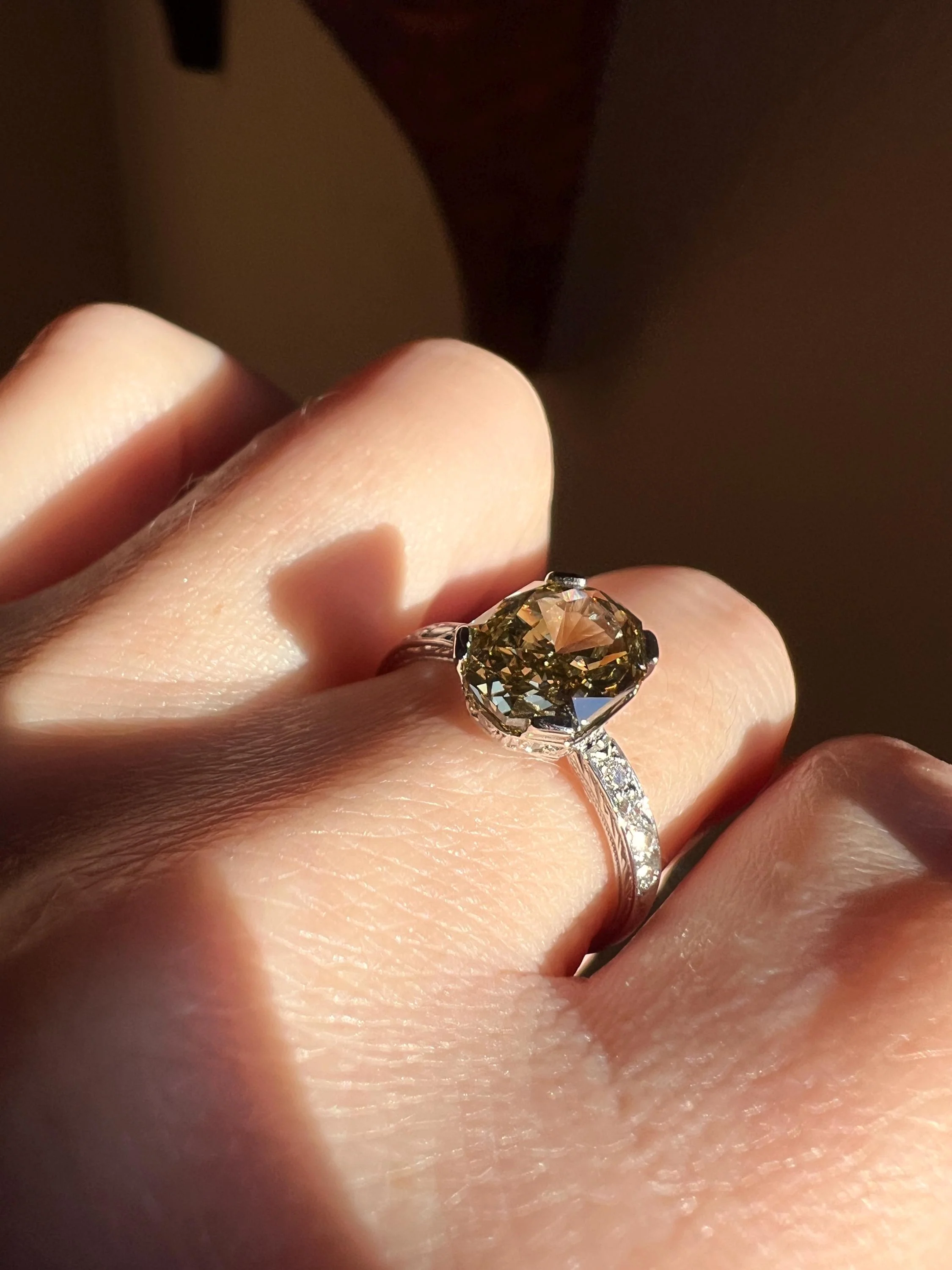 Fancy BROWN Yellow Eye Clean Elongated Octagon Brilliant Cut DIAMOND Ring 2.5 Carat Tdw Platinum Hidden Halo Engagement Solitaire - Image 6