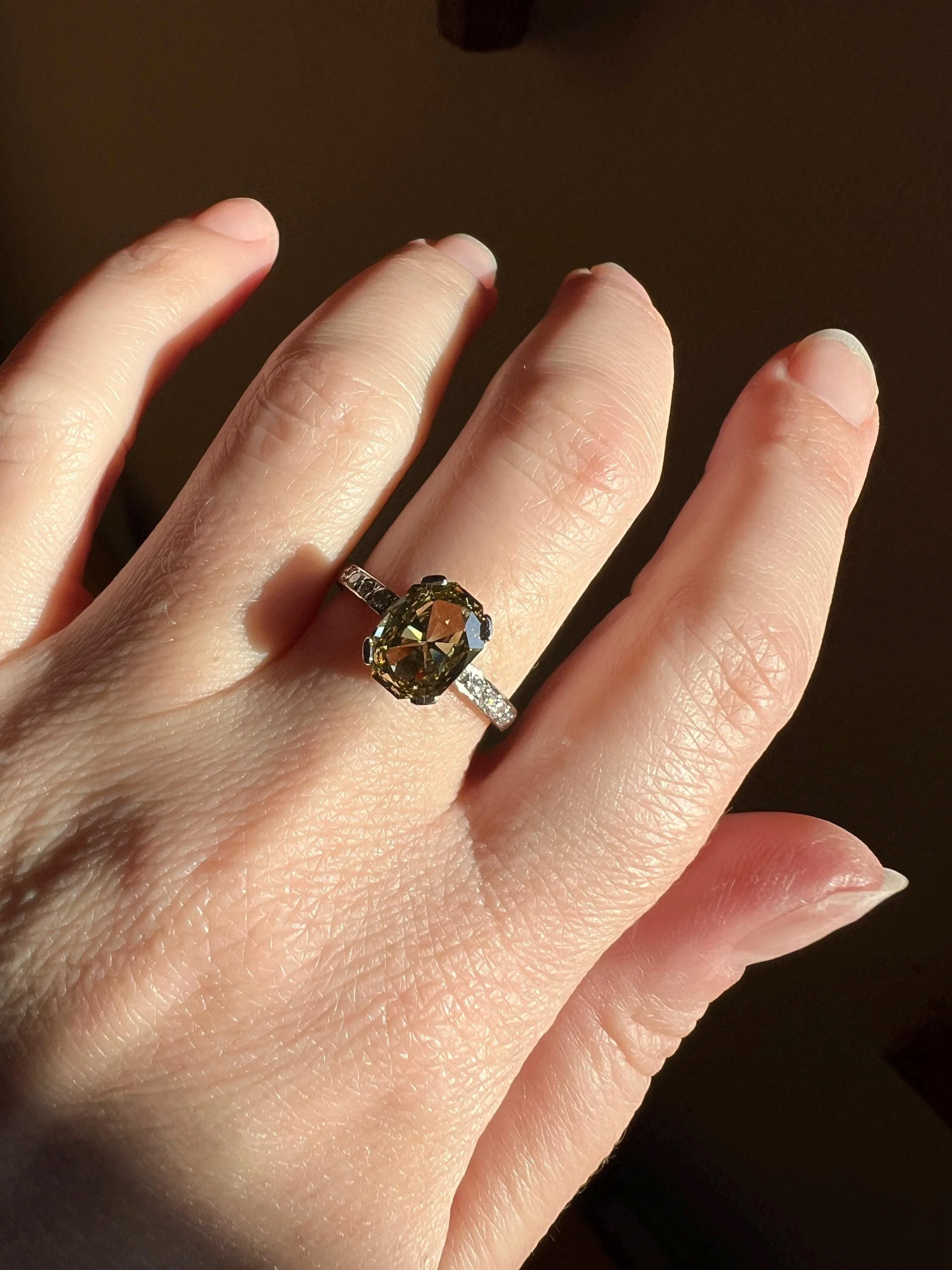 Fancy BROWN Yellow Eye Clean Elongated Octagon Brilliant Cut DIAMOND Ring 2.5 Carat Tdw Platinum Hidden Halo Engagement Solitaire - Image 9
