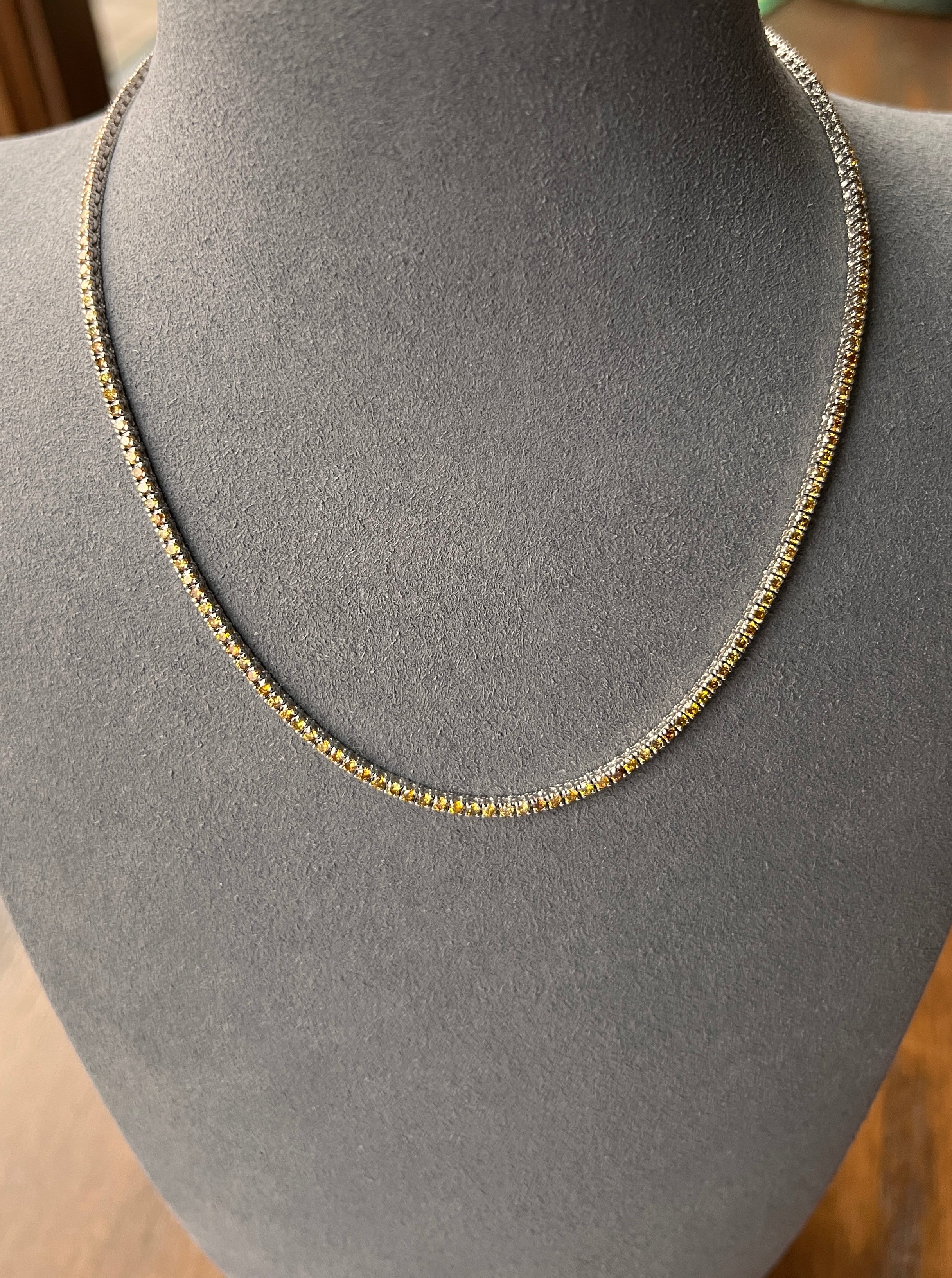FANCY Intense YELLOW Orange Green 4.7 Carat DIAMOND Riviera Vintage Necklace Tennis w/ Certificate Chain 14k Gold - Image 12