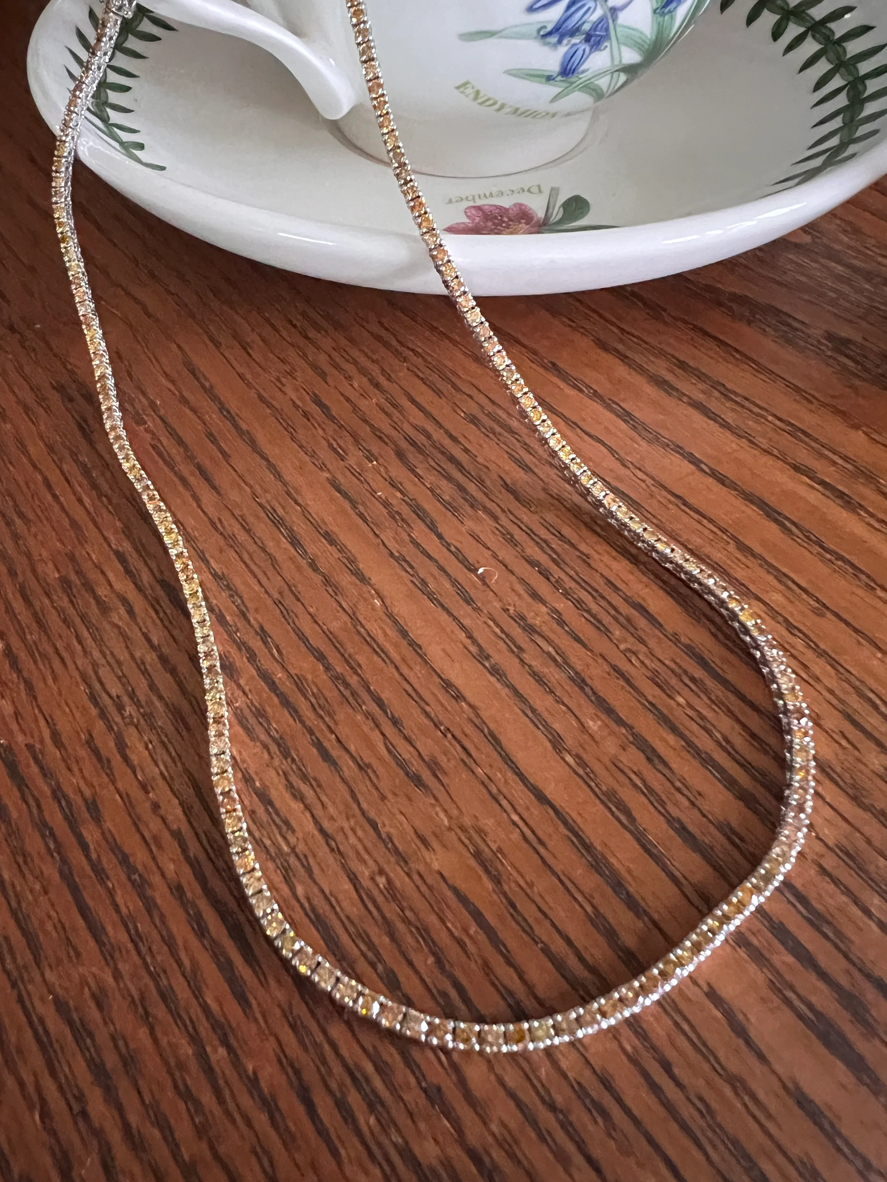 FANCY Intense YELLOW Orange Green 4.7 Carat DIAMOND Riviera Vintage Necklace Tennis w/ Certificate Chain 14k Gold - Image 13