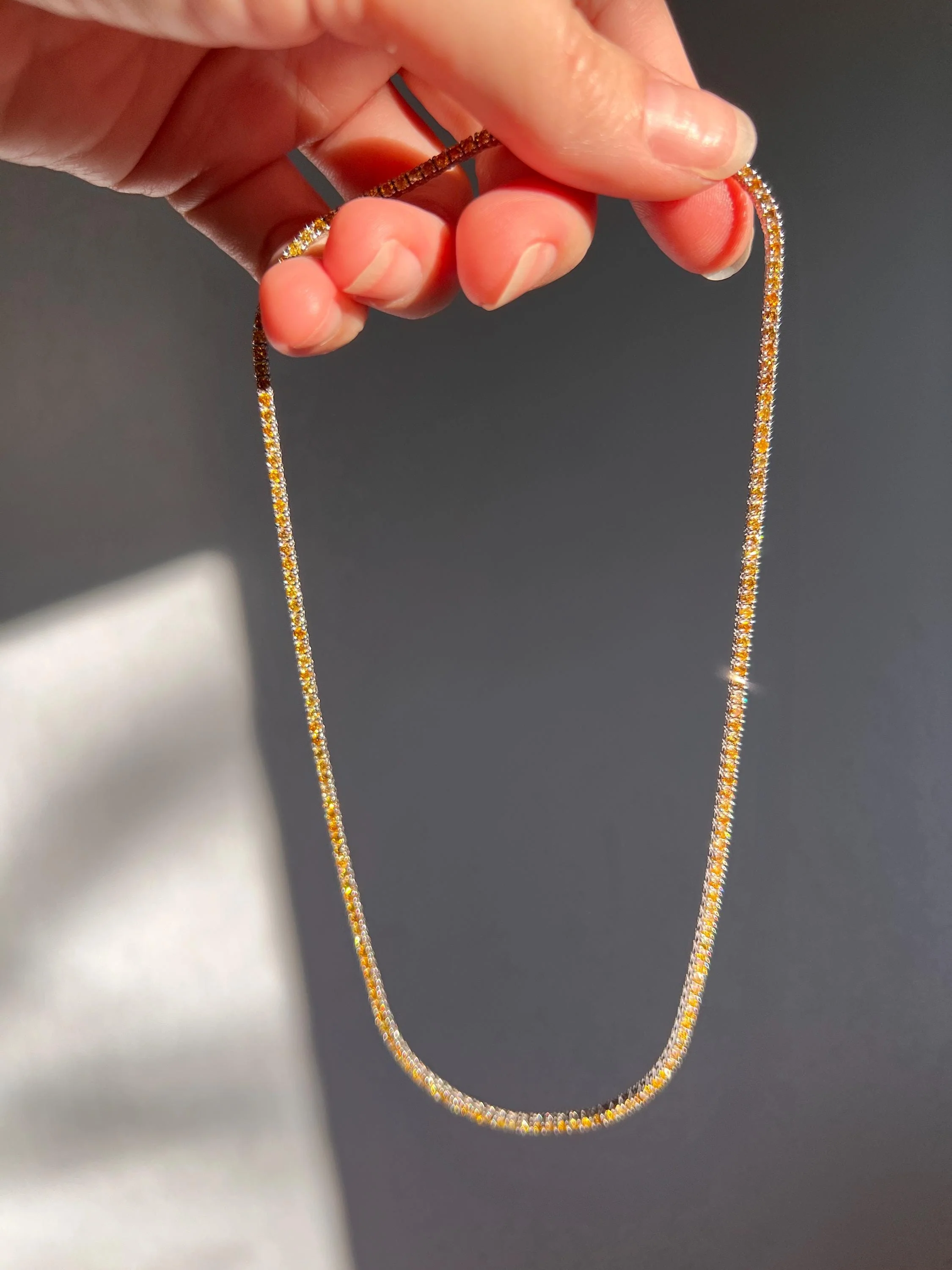 FANCY Intense YELLOW Orange Green 4.7 Carat DIAMOND Riviera Vintage Necklace Tennis w/ Certificate Chain 14k Gold - Image 2