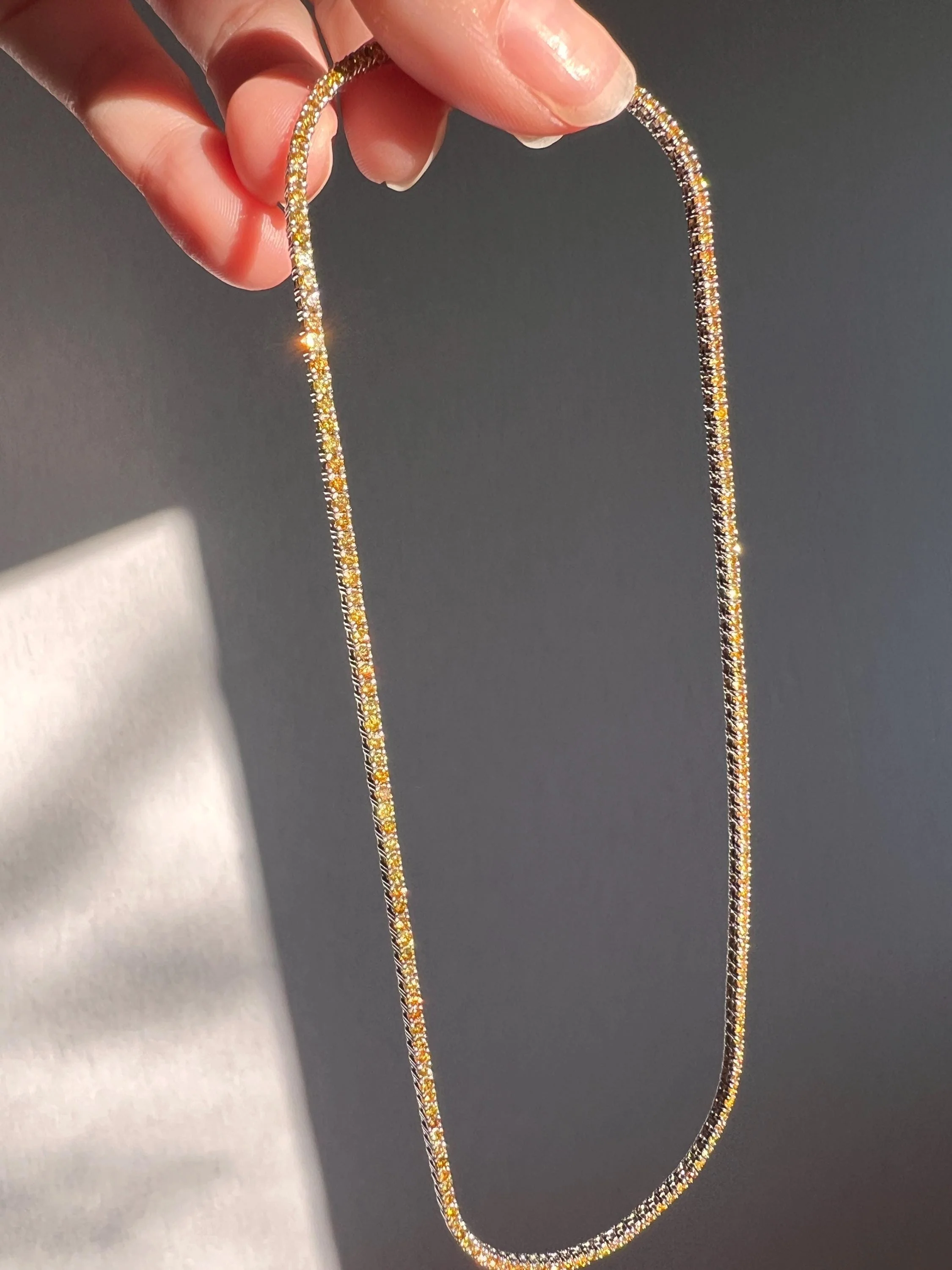 FANCY Intense YELLOW Orange Green 4.7 Carat DIAMOND Riviera Vintage Necklace Tennis w/ Certificate Chain 14k Gold - Image 4