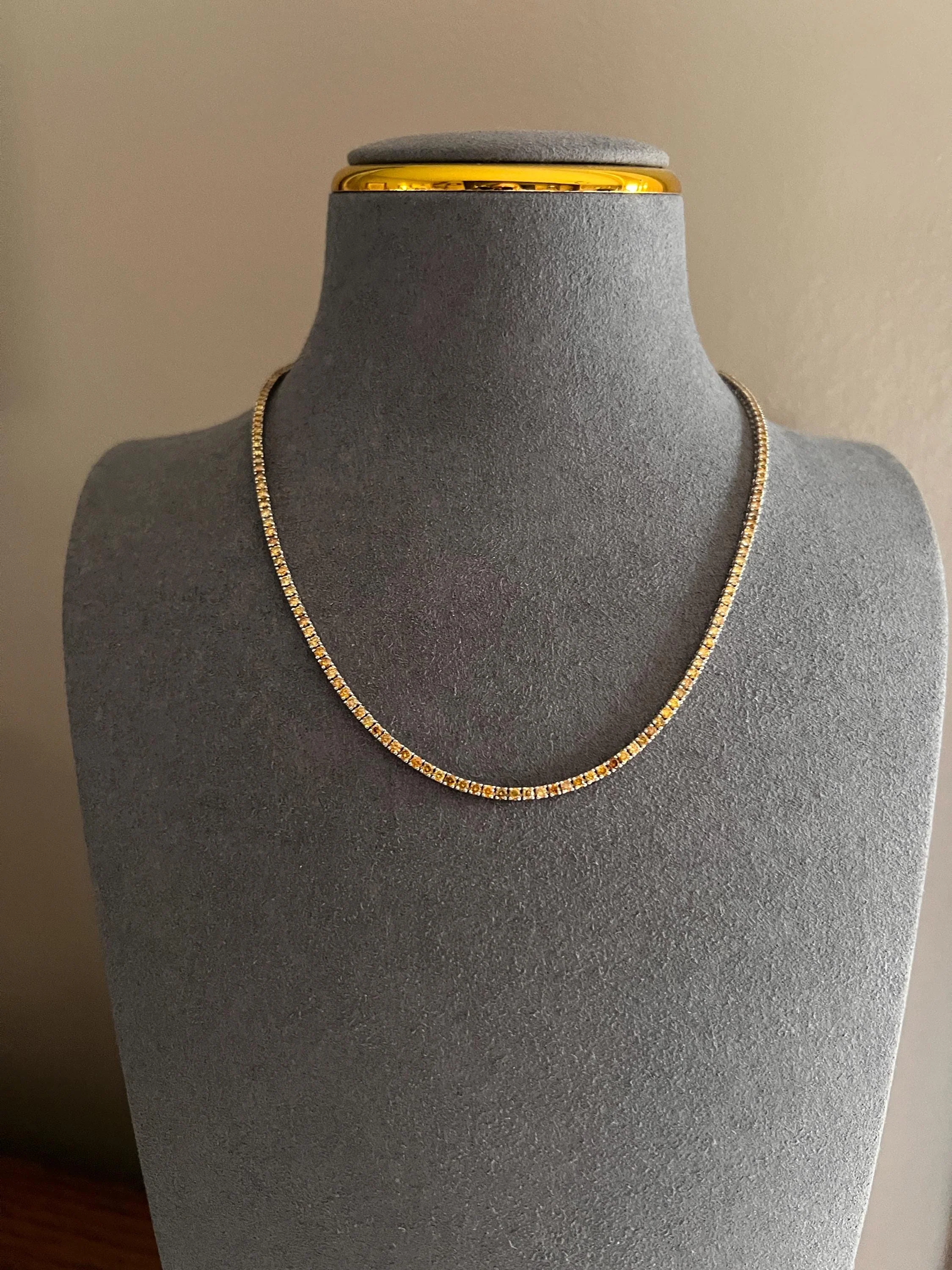 FANCY Intense YELLOW Orange Green 4.7 Carat DIAMOND Riviera Vintage Necklace Tennis w/ Certificate Chain 14k Gold - Image 5