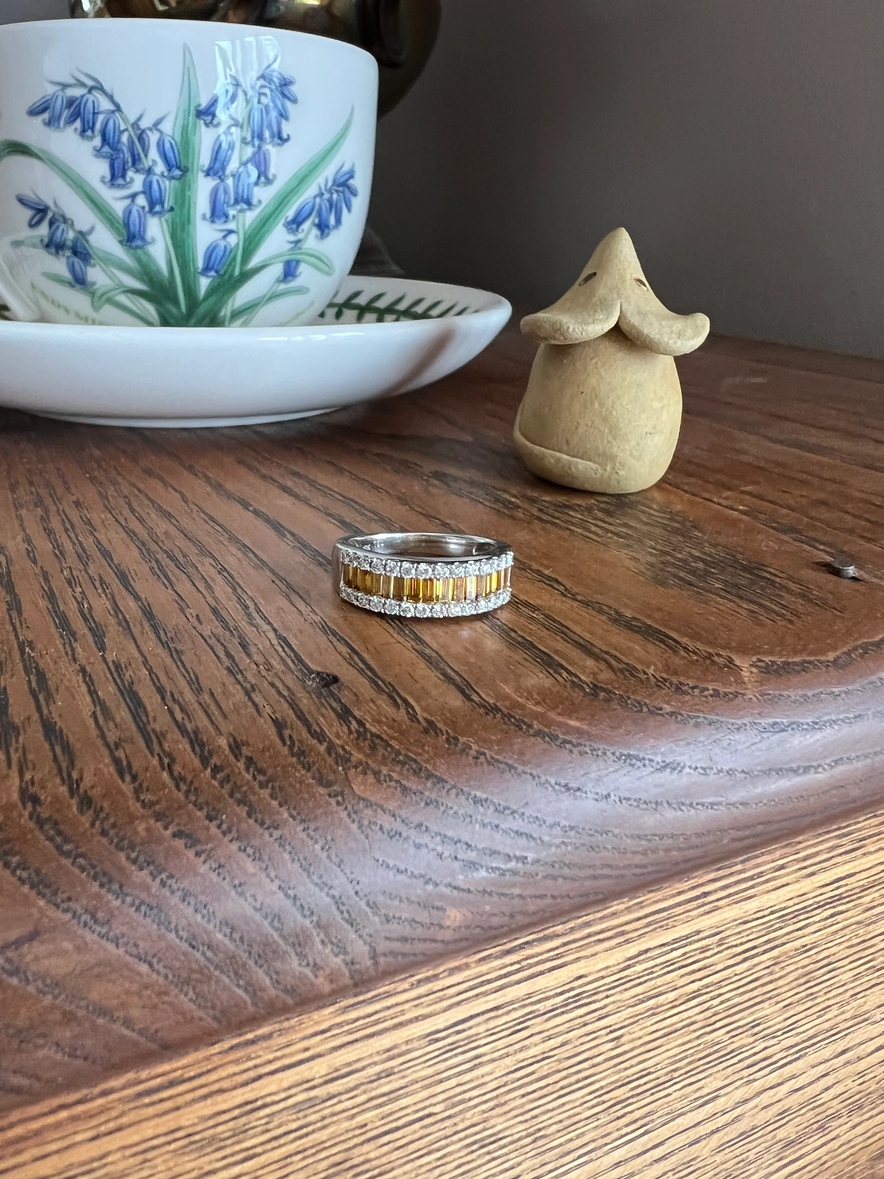 FANCY Intense YELLOW Orange & White 1.9 Carat DIAMOND 18k White Gold Ring Baguette Channel Set Band Half Hoop Stacker - Image 14