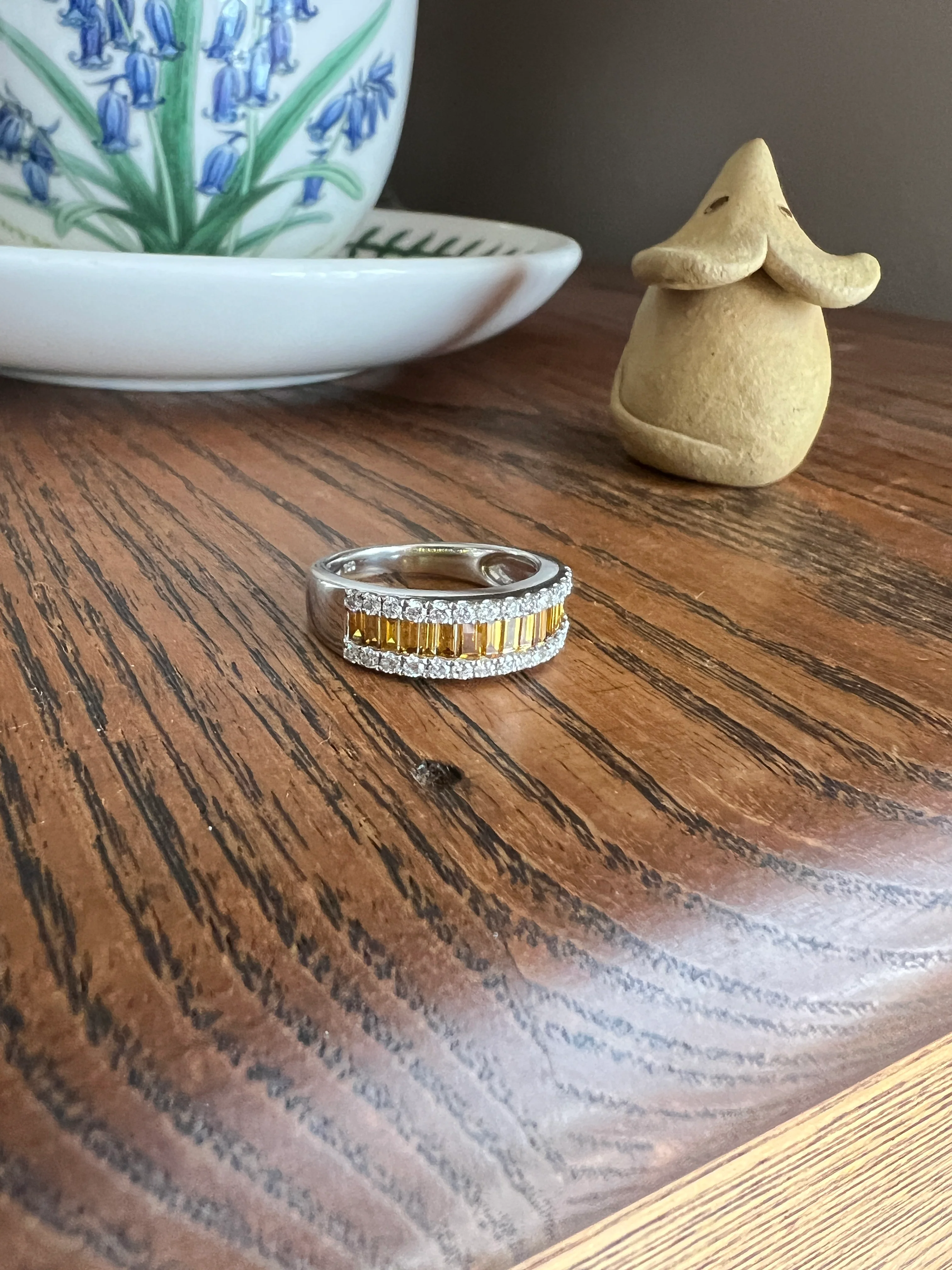 FANCY Intense YELLOW Orange & White 1.9 Carat DIAMOND 18k White Gold Ring Baguette Channel Set Band Half Hoop Stacker - Image 15