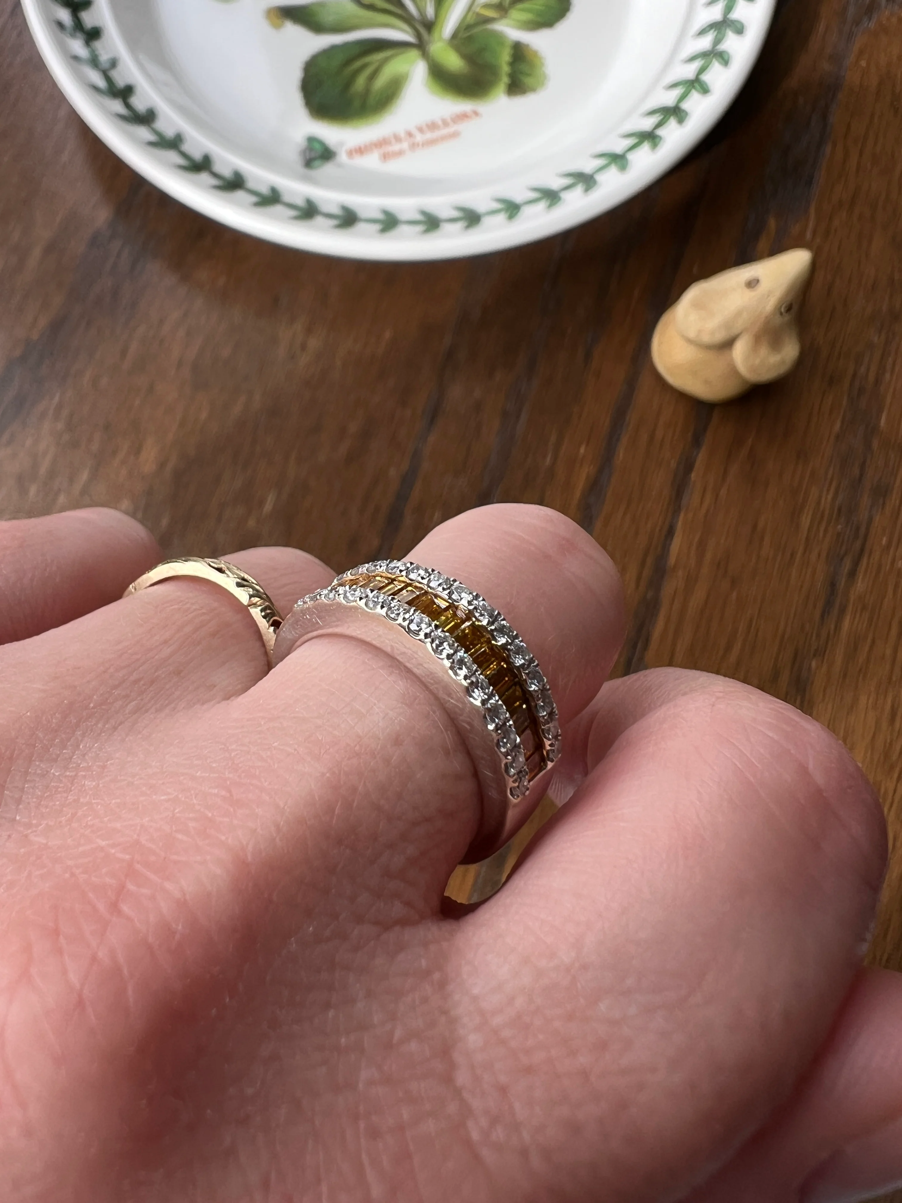 FANCY Intense YELLOW Orange & White 1.9 Carat DIAMOND 18k White Gold Ring Baguette Channel Set Band Half Hoop Stacker - Image 16