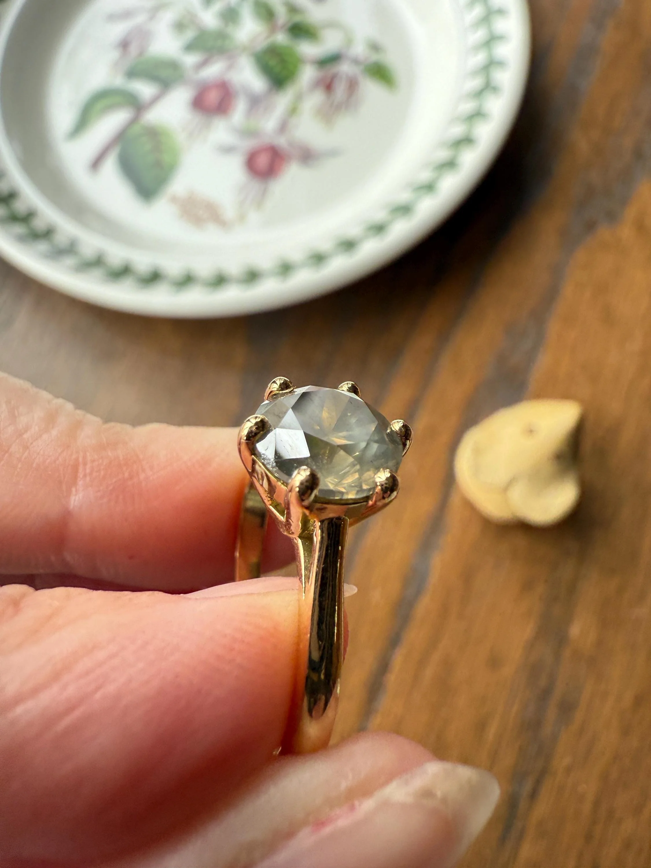 Fancy Intense Yellowish Gray Natural Diamond 2.4 Carat Solitaire Ring Smoky Inner Glow Aura French Vintage 18k Gold Unique Engagement Ooak - Image 13