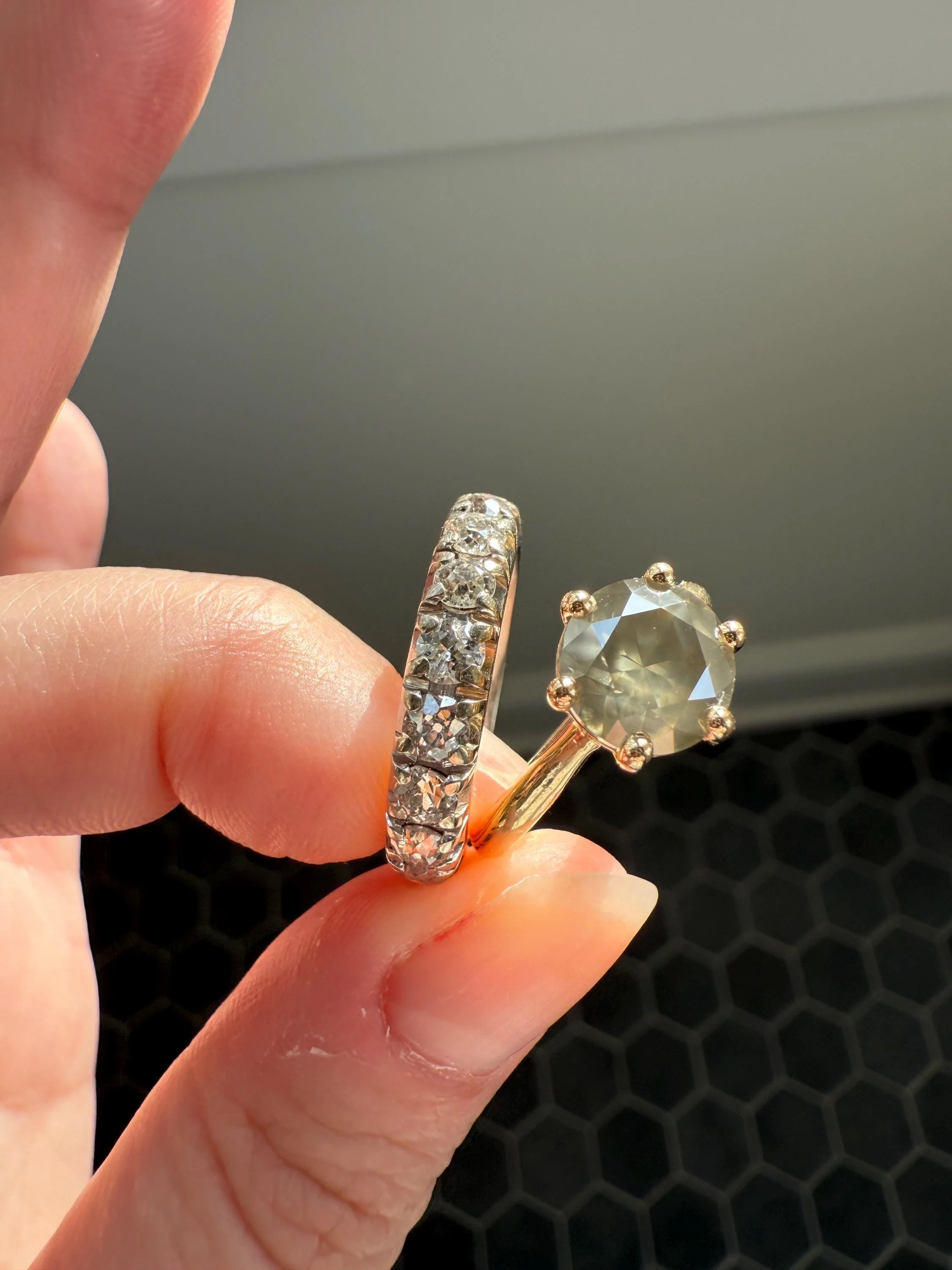 Fancy Intense Yellowish Gray Natural Diamond 2.4 Carat Solitaire Ring Smoky Inner Glow Aura French Vintage 18k Gold Unique Engagement Ooak - Image 14