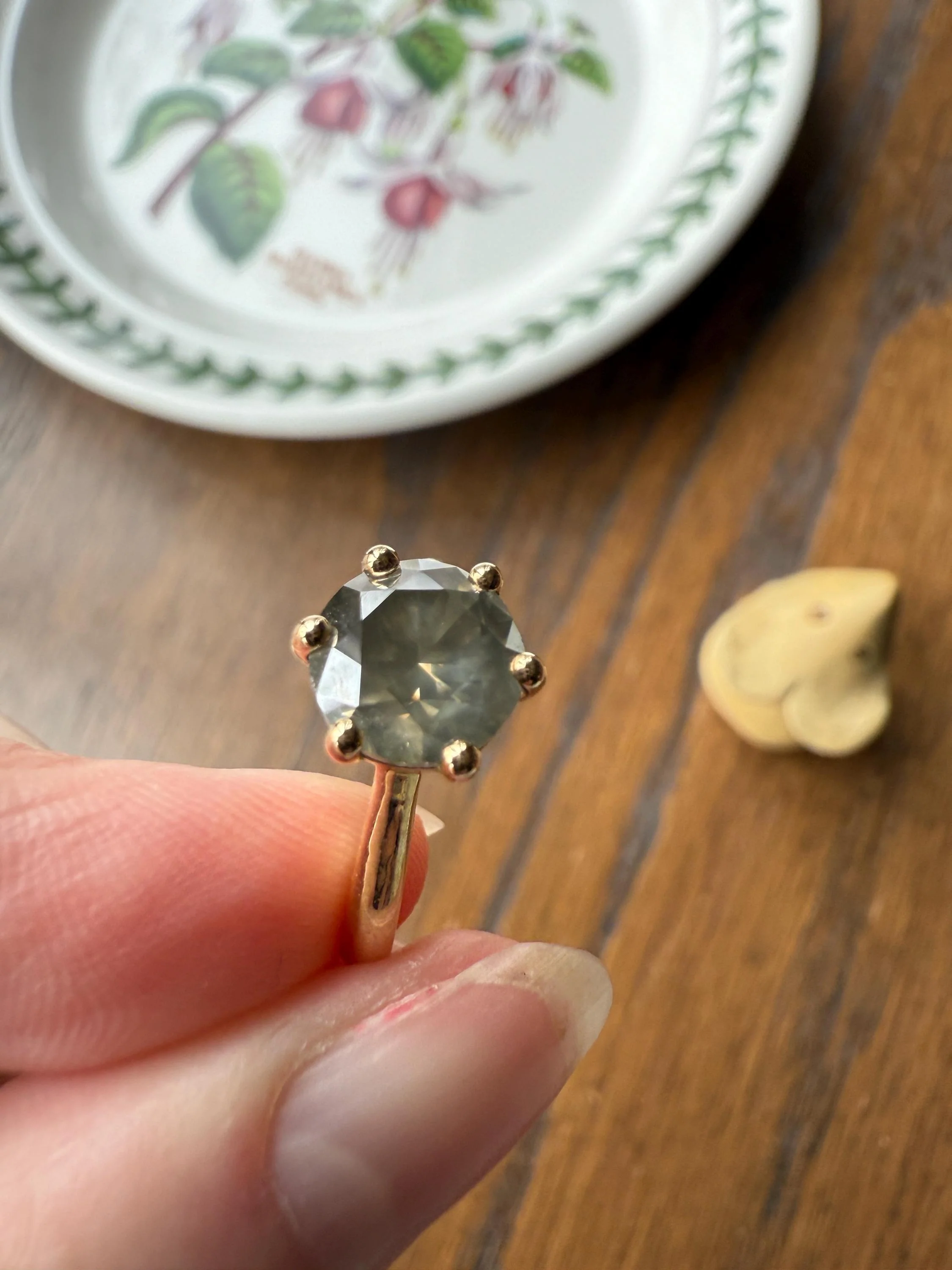 Fancy Intense Yellowish Gray Natural Diamond 2.4 Carat Solitaire Ring Smoky Inner Glow Aura French Vintage 18k Gold Unique Engagement Ooak - Image 3