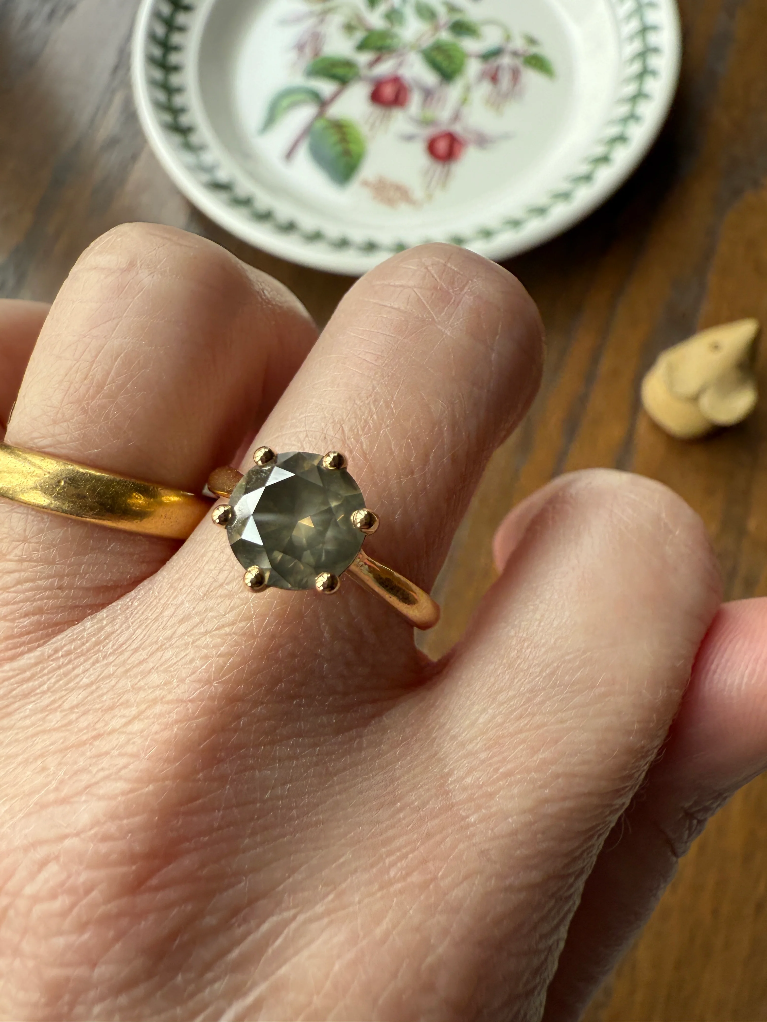 Fancy Intense Yellowish Gray Natural Diamond 2.4 Carat Solitaire Ring Smoky Inner Glow Aura French Vintage 18k Gold Unique Engagement Ooak - Image 43
