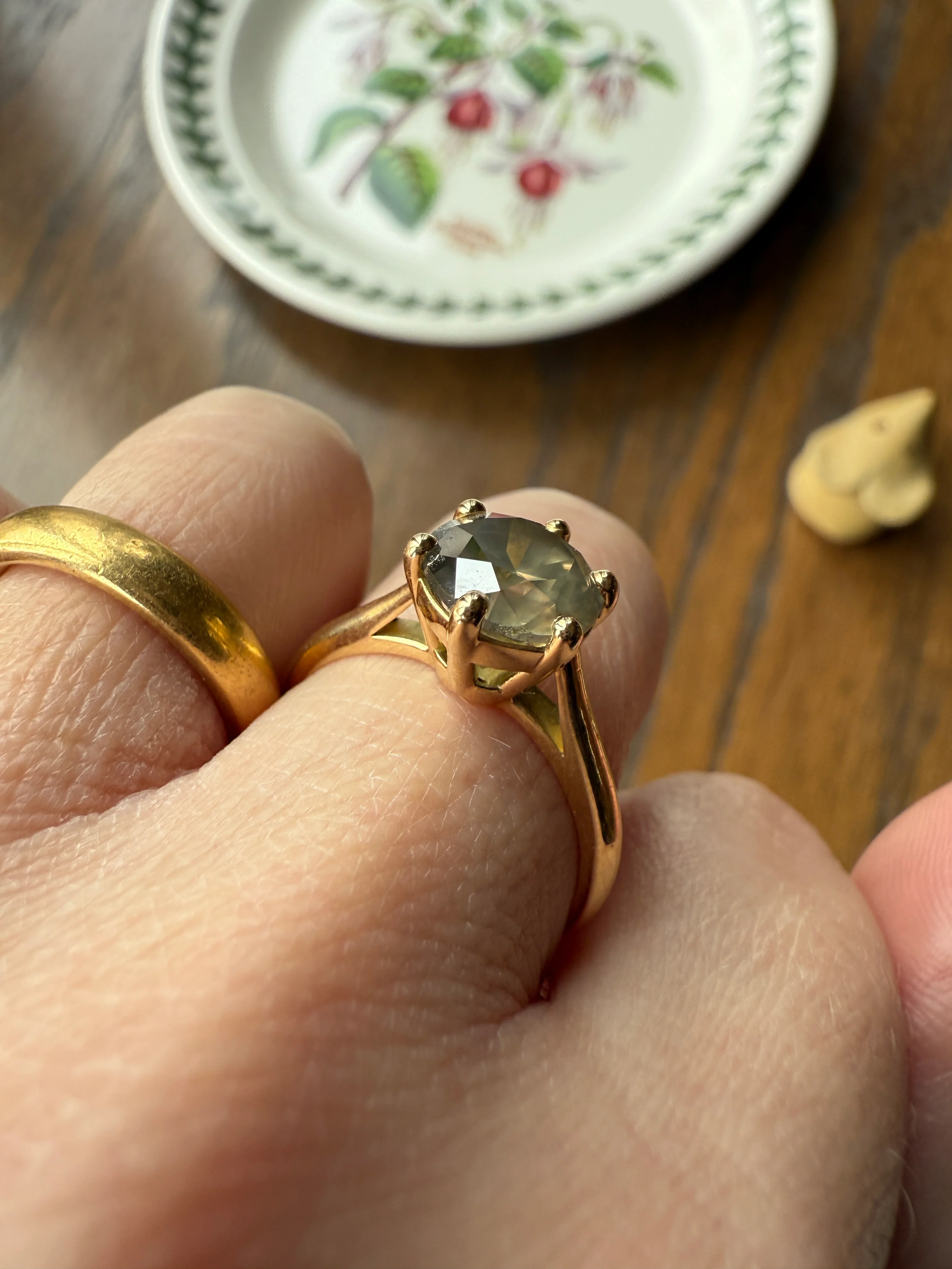 Fancy Intense Yellowish Gray Natural Diamond 2.4 Carat Solitaire Ring Smoky Inner Glow Aura French Vintage 18k Gold Unique Engagement Ooak - Image 45