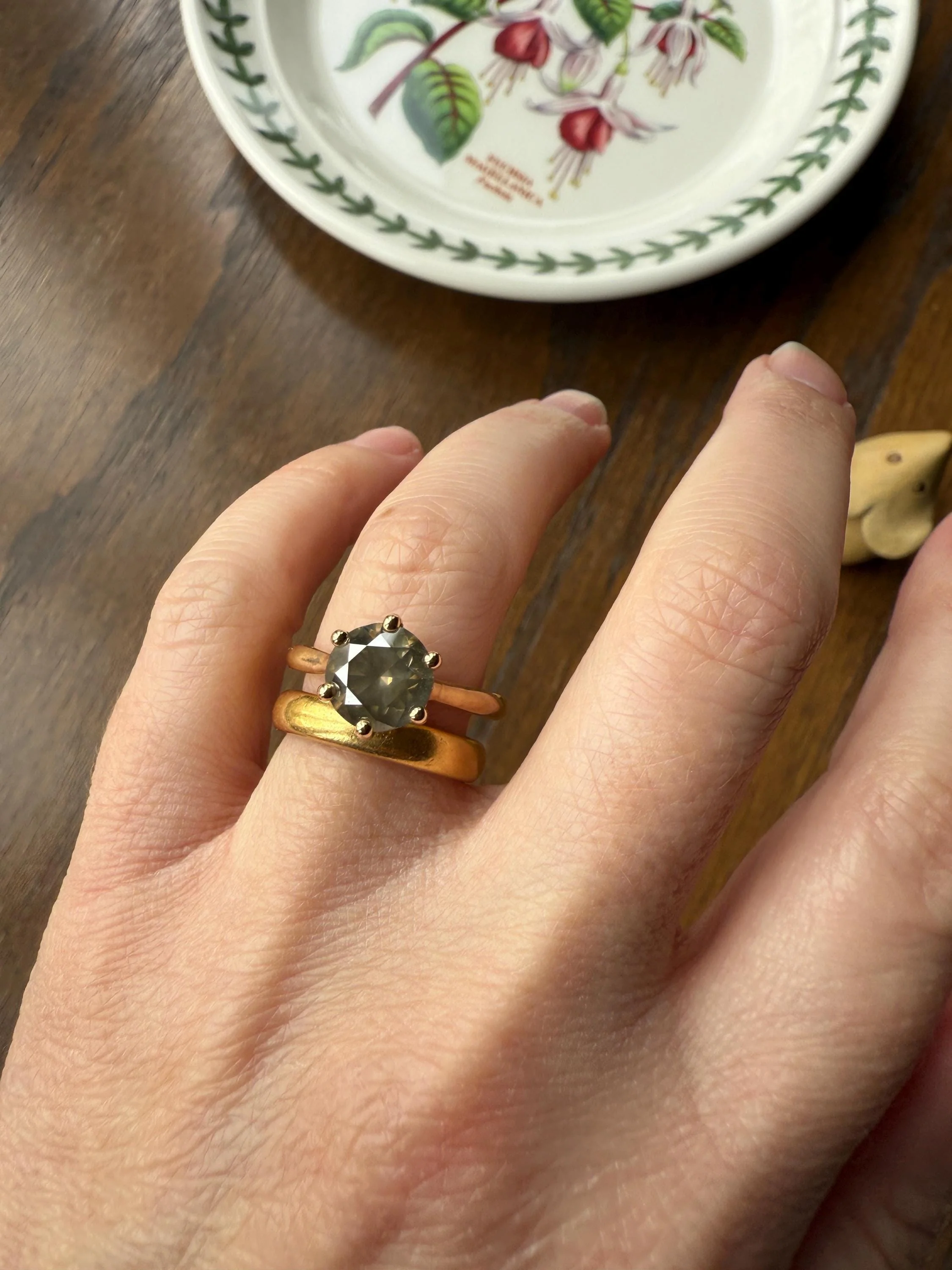 Fancy Intense Yellowish Gray Natural Diamond 2.4 Carat Solitaire Ring Smoky Inner Glow Aura French Vintage 18k Gold Unique Engagement Ooak - Image 6