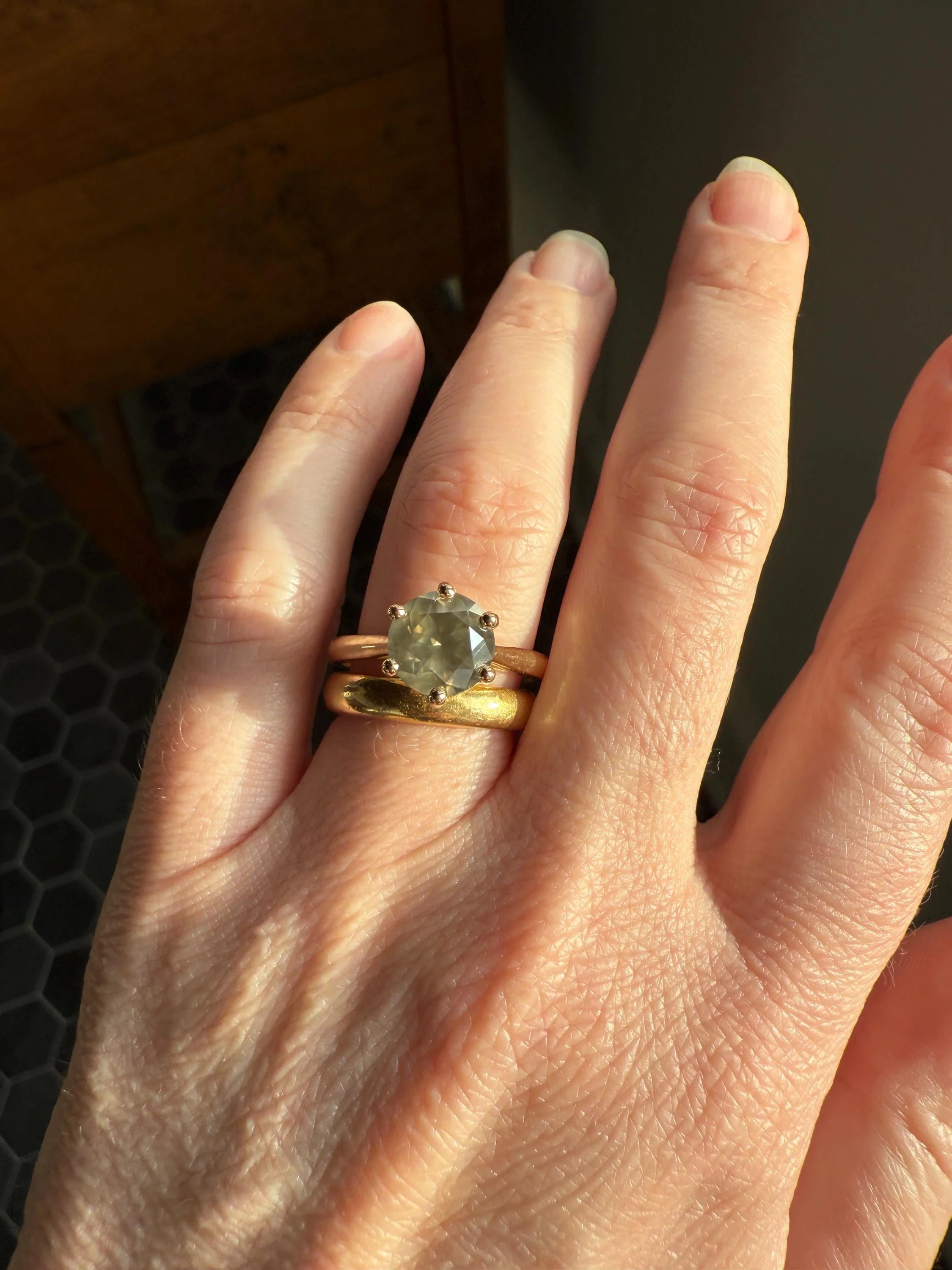 Fancy Intense Yellowish Gray Natural Diamond 2.4 Carat Solitaire Ring Smoky Inner Glow Aura French Vintage 18k Gold Unique Engagement Ooak - Image 7