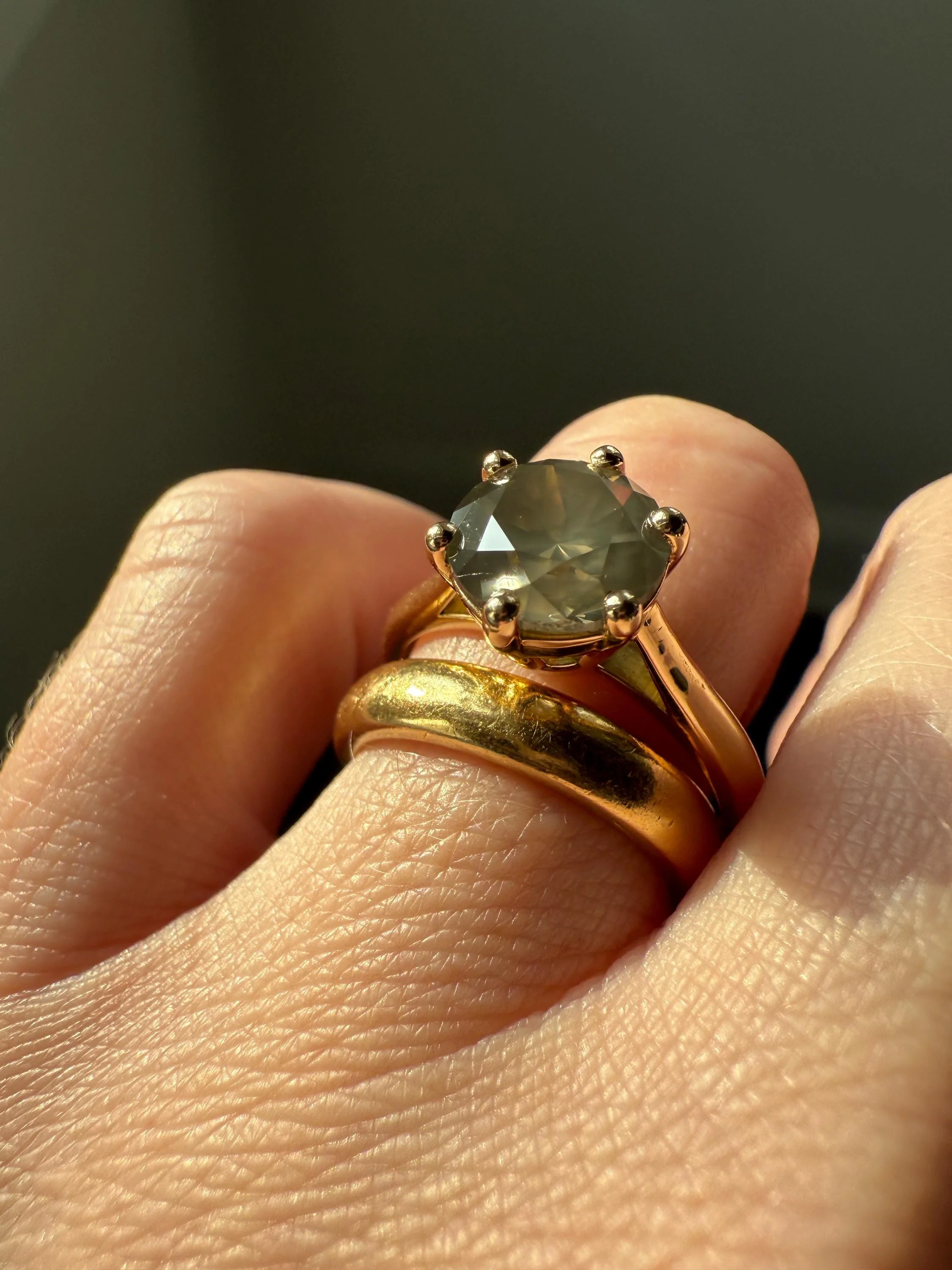 Fancy Intense Yellowish Gray Natural Diamond 2.4 Carat Solitaire Ring Smoky Inner Glow Aura French Vintage 18k Gold Unique Engagement Ooak - Image 9