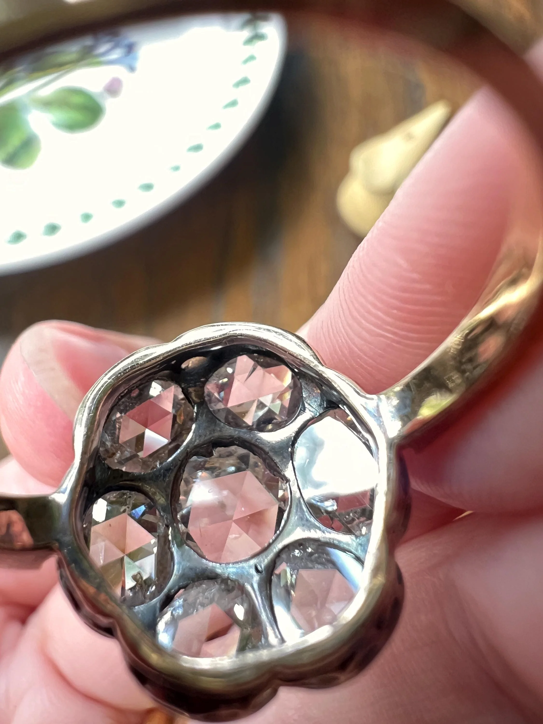 Fantastic French Antique 5 Carat Scale 18k Gold Dutch Rose Cut DIAMOND Daisy Cluster - Image 10