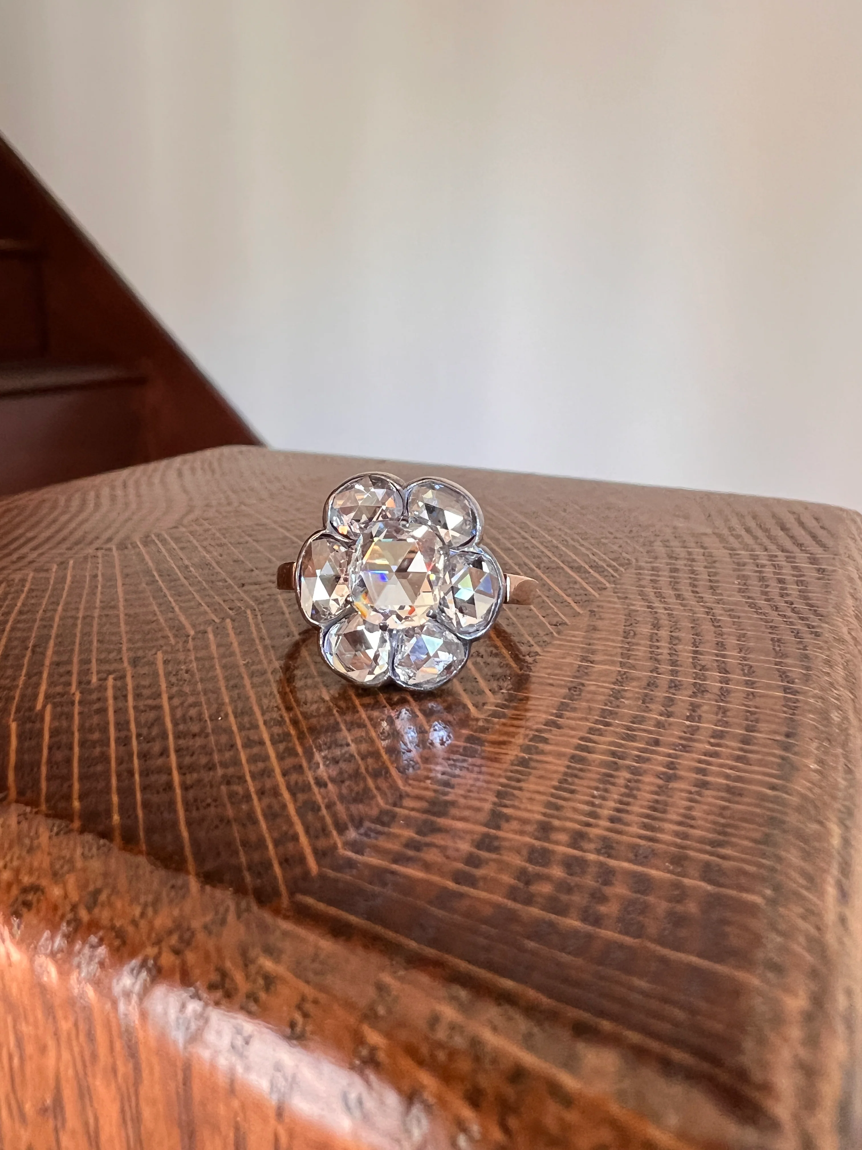 Fantastic French Antique 5 Carat Scale 18k Gold Dutch Rose Cut DIAMOND Daisy Cluster - Image 12