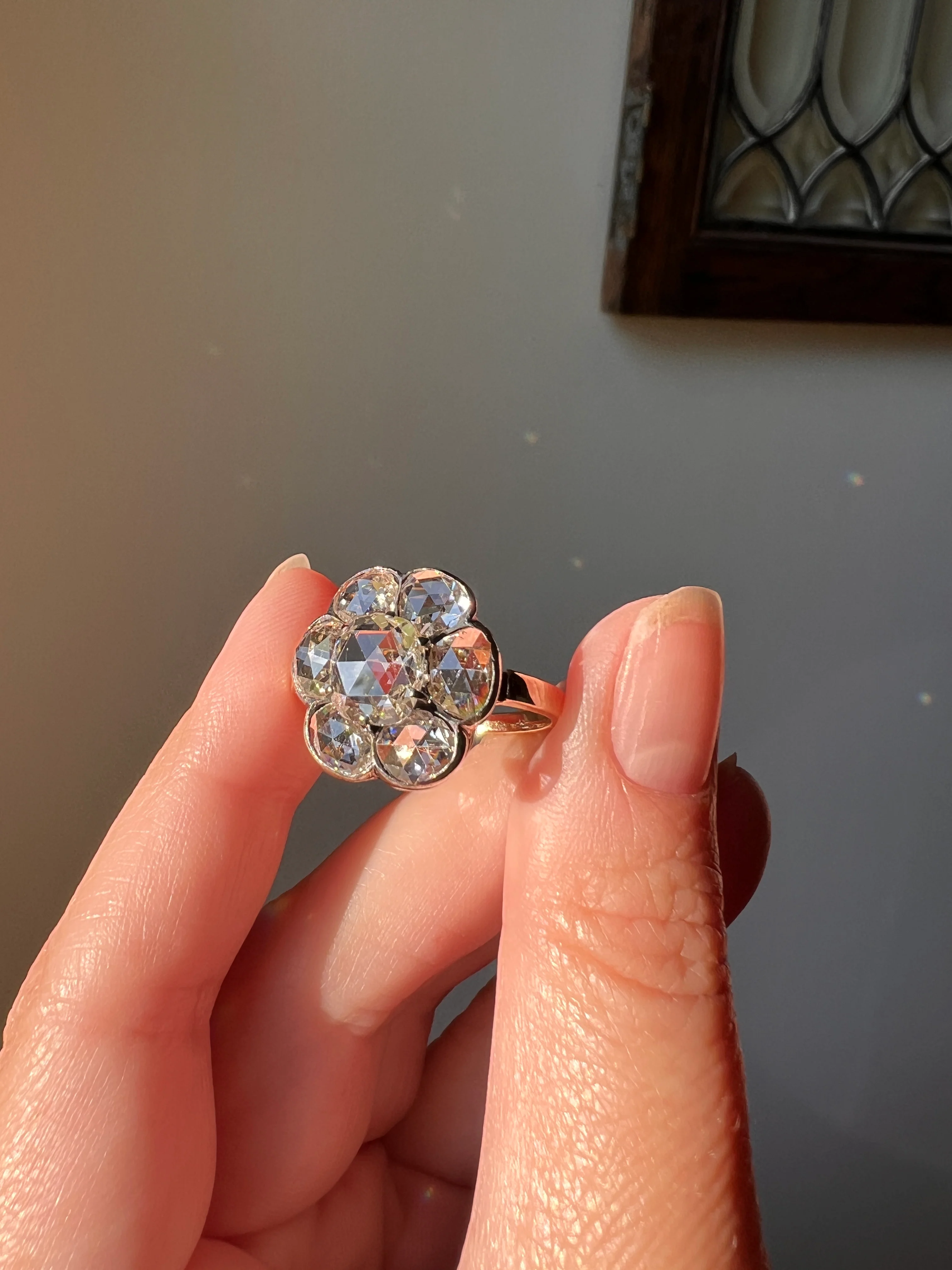 Fantastic French Antique 5 Carat Scale 18k Gold Dutch Rose Cut DIAMOND Daisy Cluster - Image 13