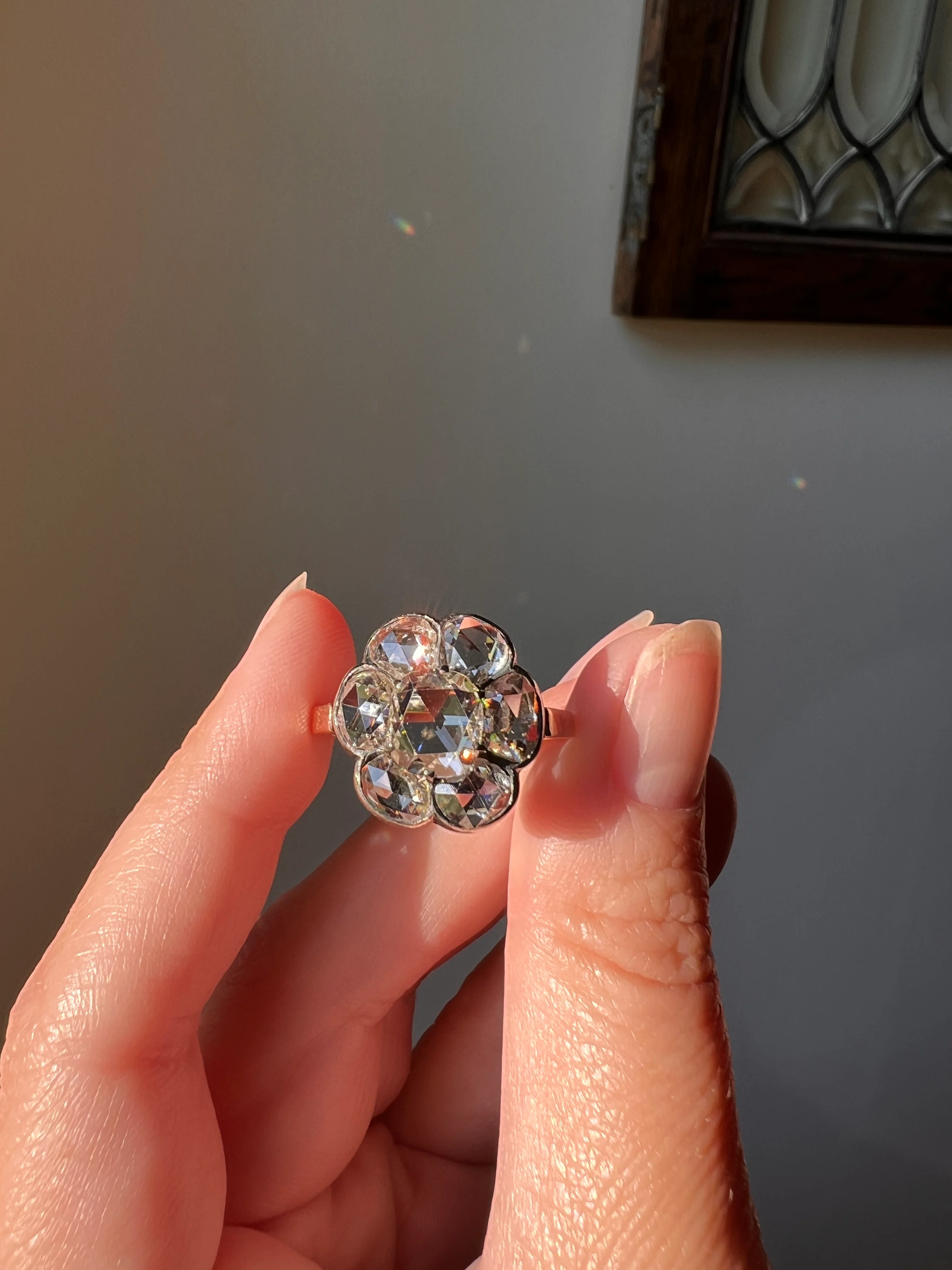 Fantastic French Antique 5 Carat Scale 18k Gold Dutch Rose Cut DIAMOND Daisy Cluster - Image 14