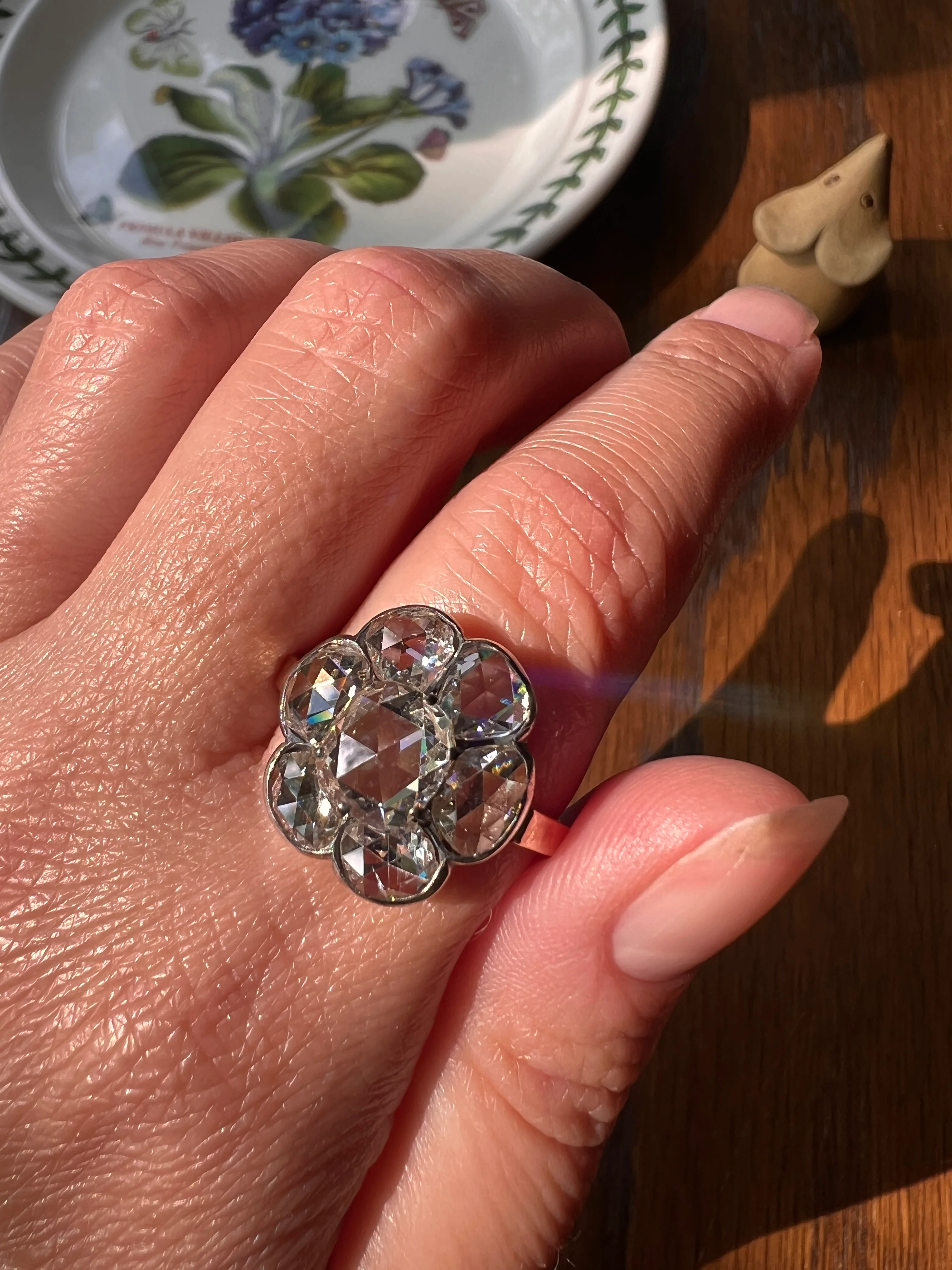 Fantastic French Antique 5 Carat Scale 18k Gold Dutch Rose Cut DIAMOND Daisy Cluster - Image 16