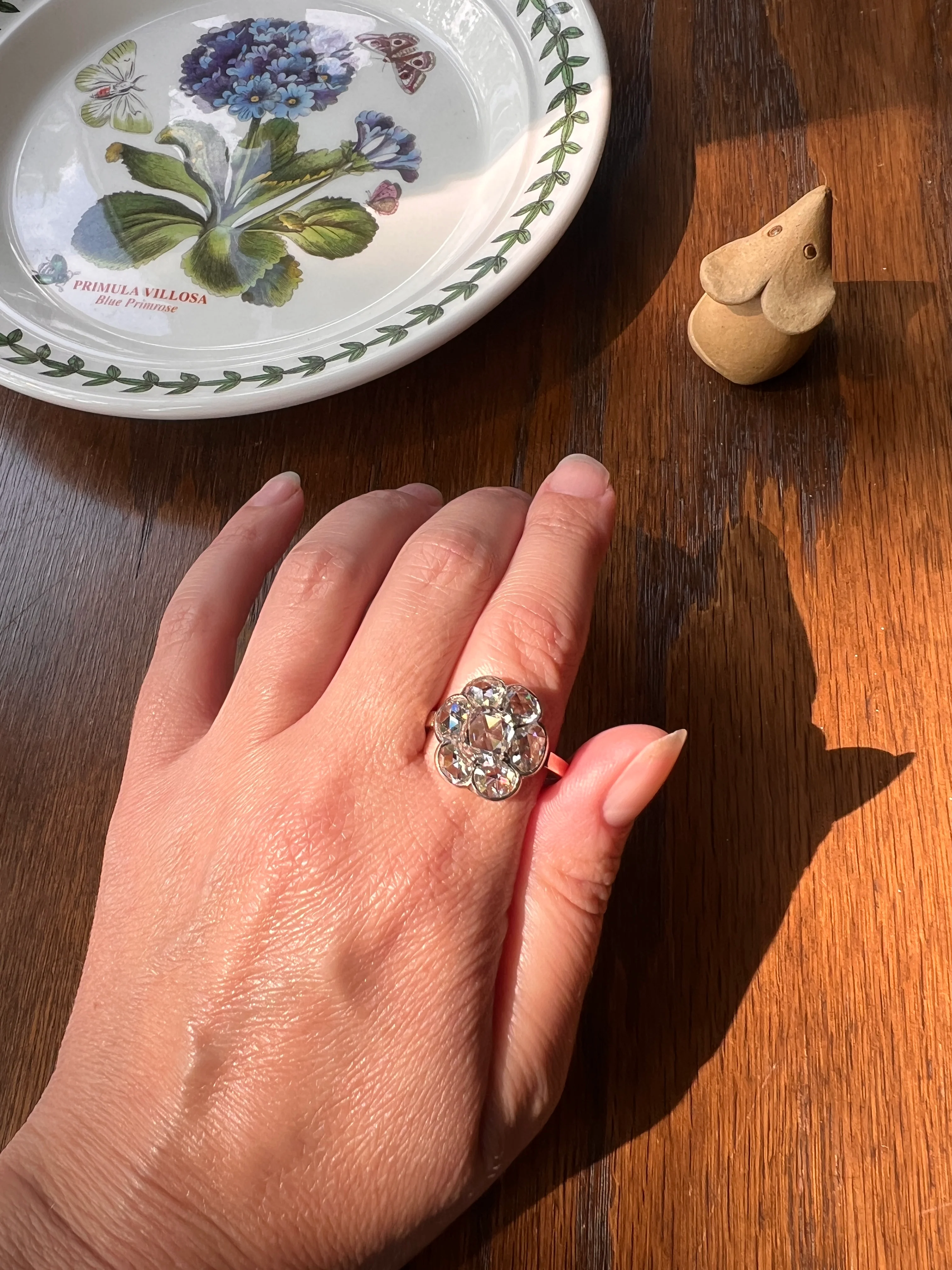 Fantastic French Antique 5 Carat Scale 18k Gold Dutch Rose Cut DIAMOND Daisy Cluster - Image 17