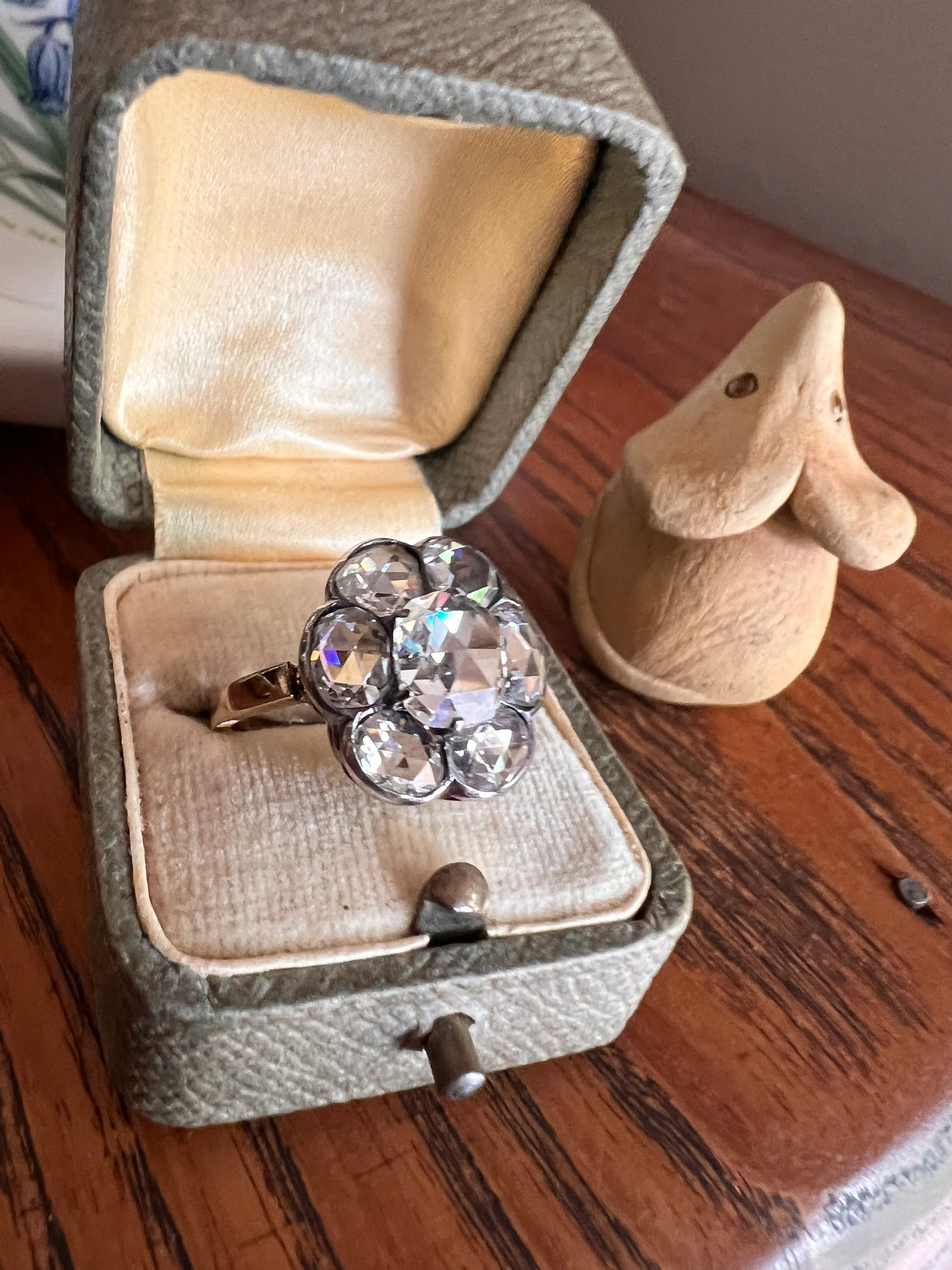 Fantastic French Antique 5 Carat Scale 18k Gold Dutch Rose Cut DIAMOND Daisy Cluster - Image 18