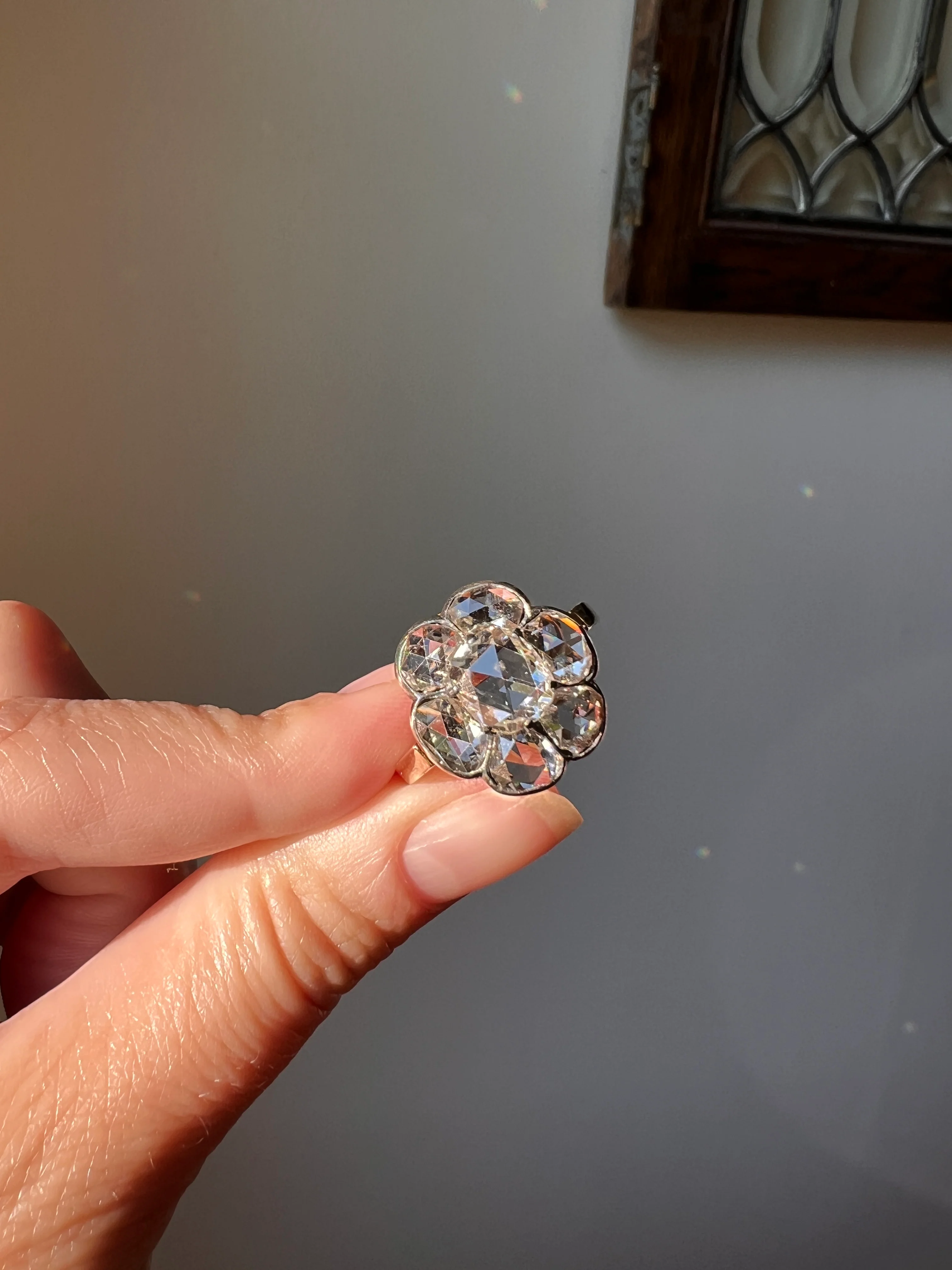 Fantastic French Antique 5 Carat Scale 18k Gold Dutch Rose Cut DIAMOND Daisy Cluster - Image 21