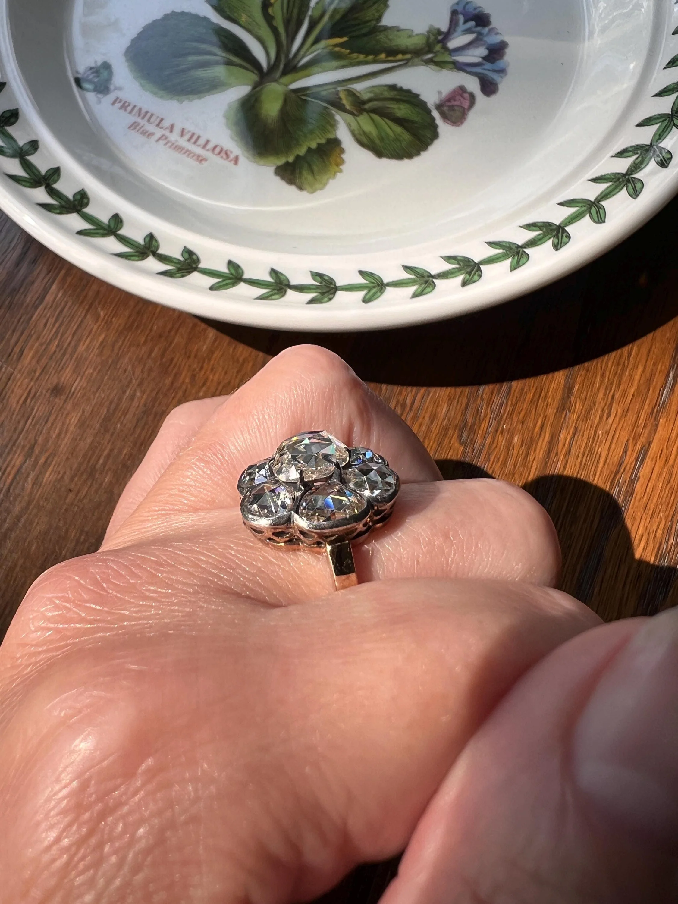 Fantastic French Antique 5 Carat Scale 18k Gold Dutch Rose Cut DIAMOND Daisy Cluster - Image 3