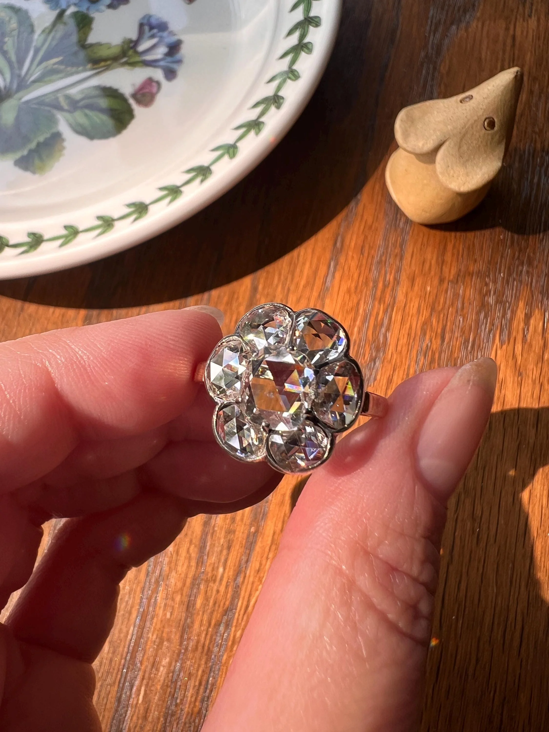Fantastic French Antique 5 Carat Scale 18k Gold Dutch Rose Cut DIAMOND Daisy Cluster - Image 4