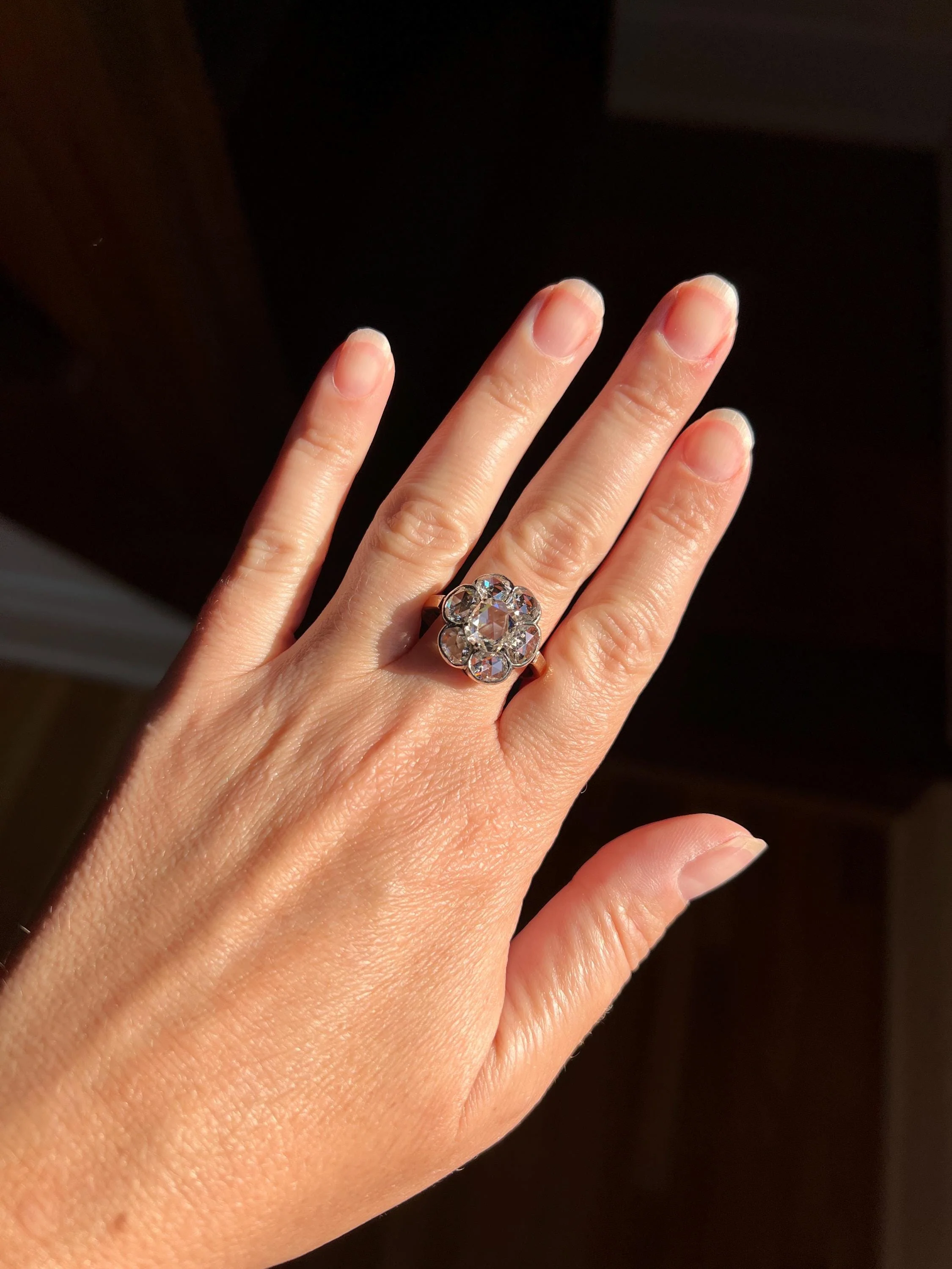Fantastic French Antique 5 Carat Scale 18k Gold Dutch Rose Cut DIAMOND Daisy Cluster - Image 6