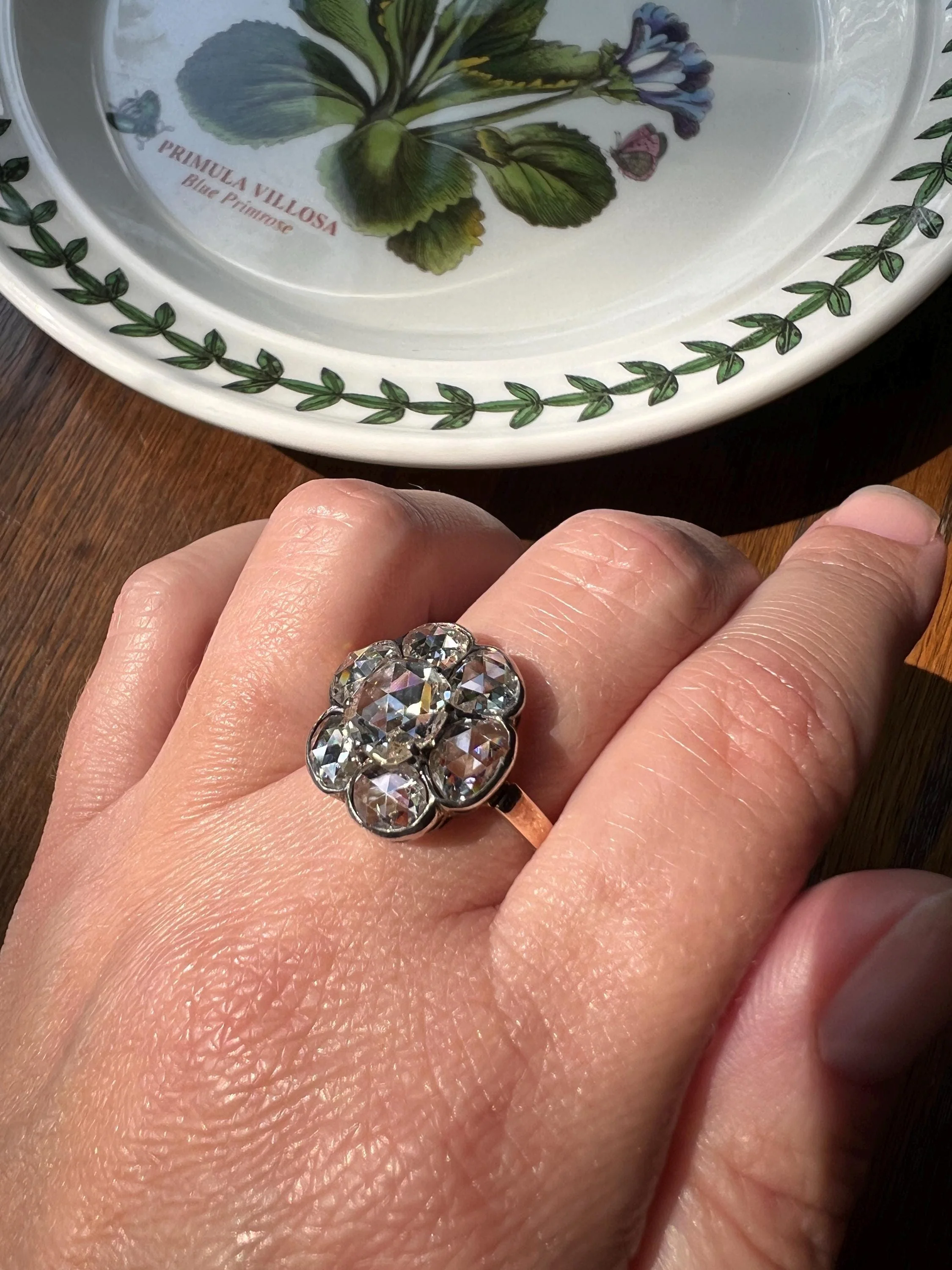 Fantastic French Antique 5 Carat Scale 18k Gold Dutch Rose Cut DIAMOND Daisy Cluster - Image 7