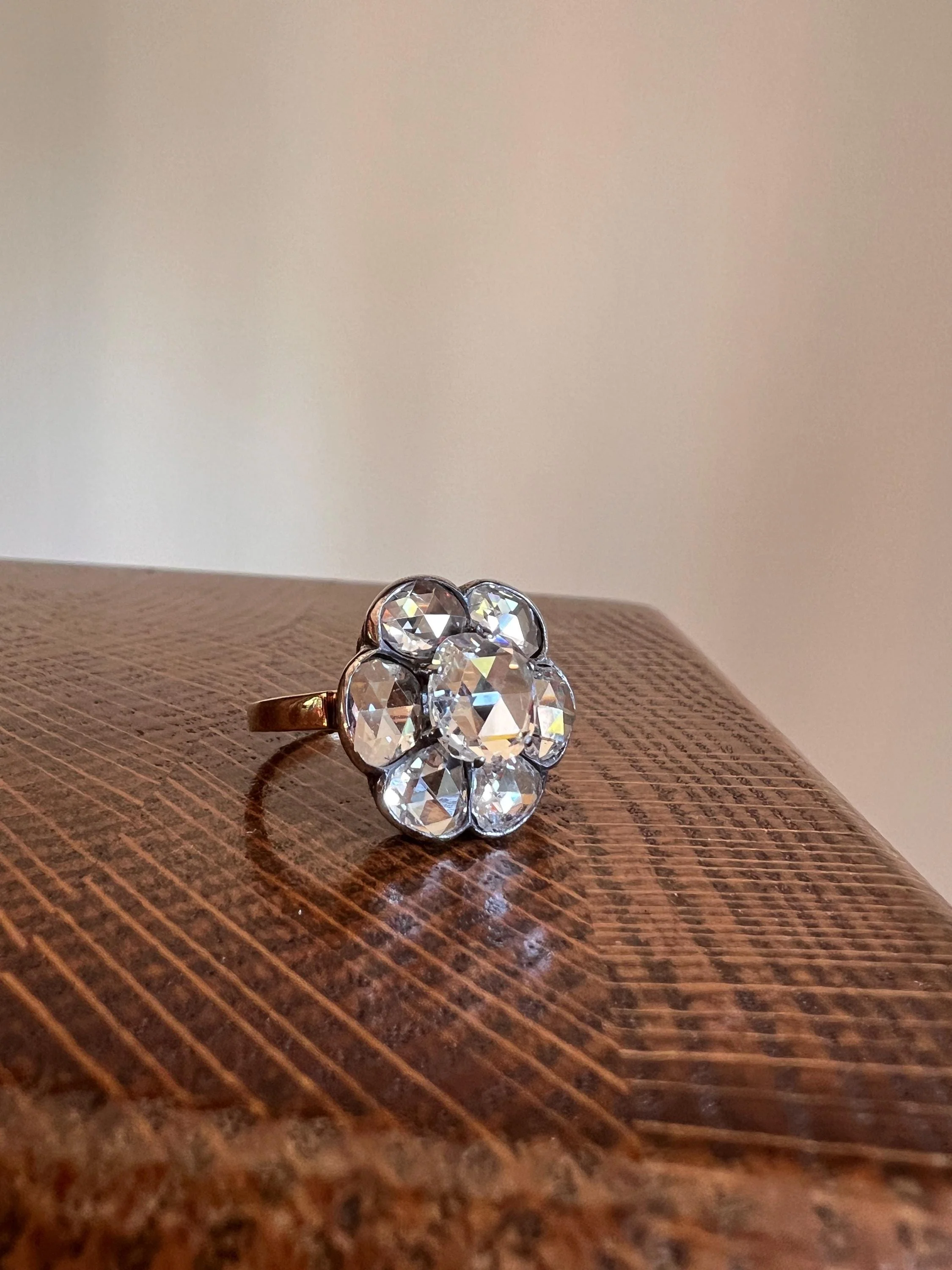 Fantastic French Antique 5 Carat Scale 18k Gold Dutch Rose Cut DIAMOND Daisy Cluster - Image 8