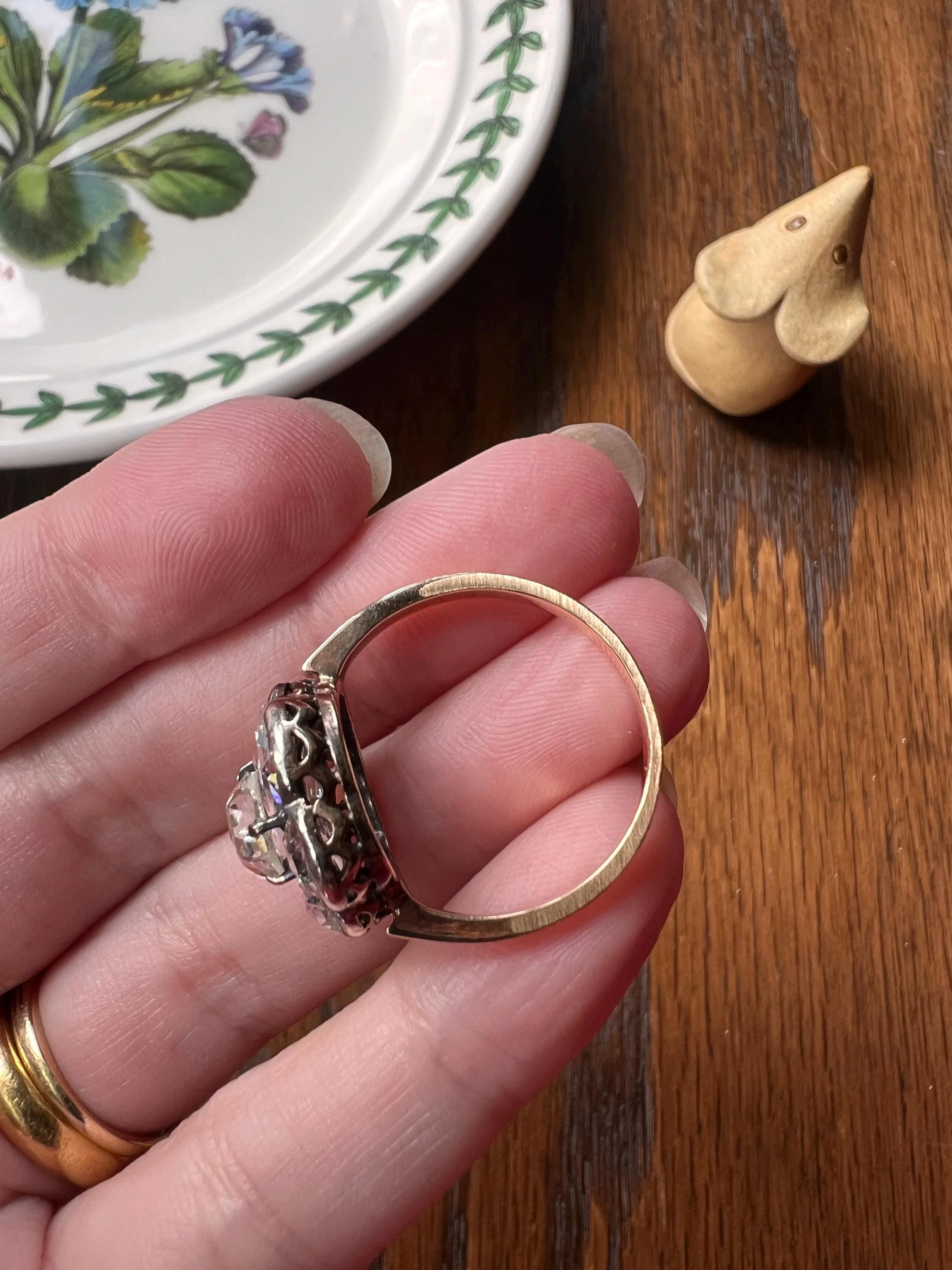 Fantastic French Antique 5 Carat Scale 18k Gold Dutch Rose Cut DIAMOND Daisy Cluster - Image 9