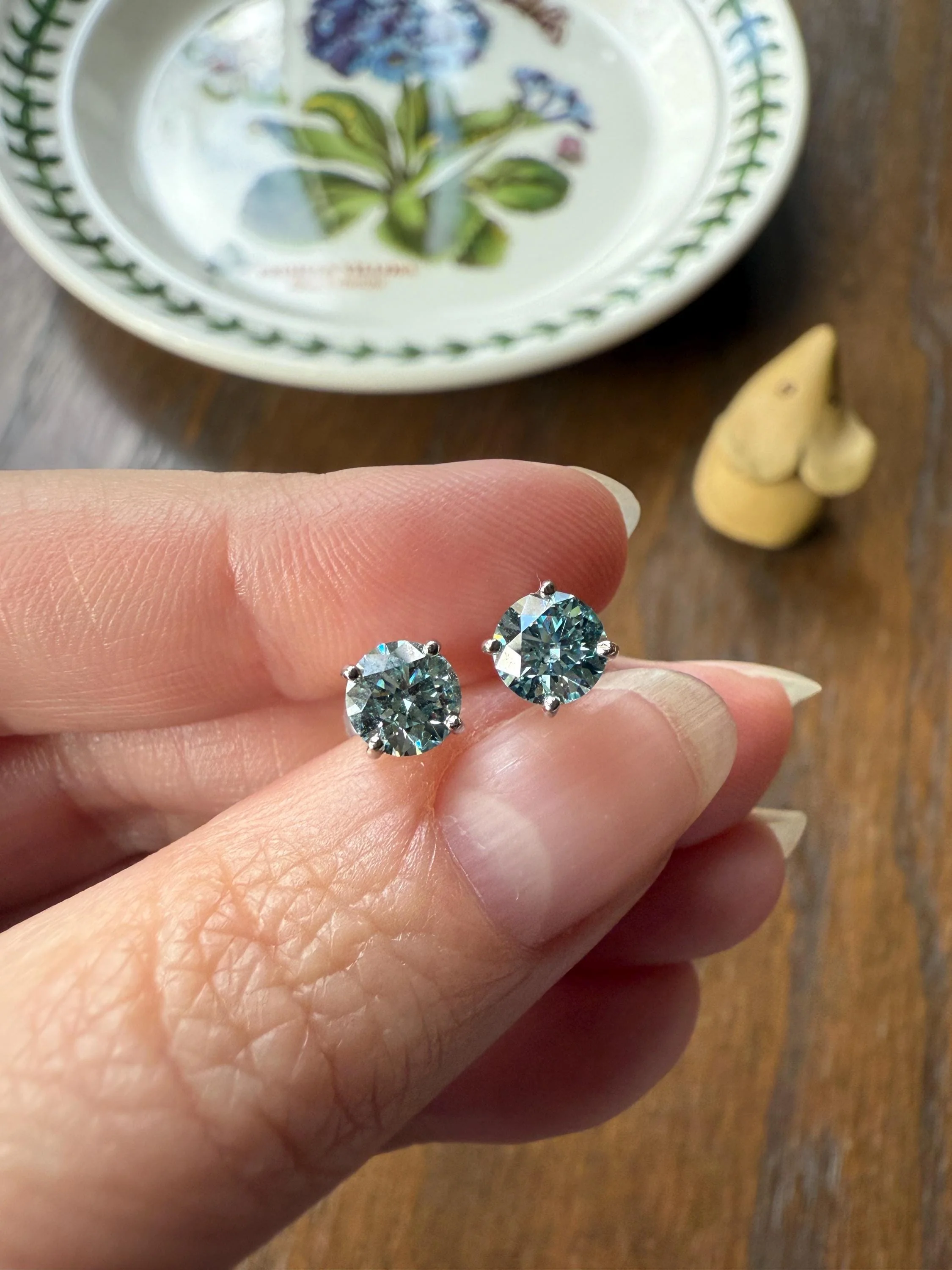 FIERY Fancy Intense Greenish Blue DIAMOND 1.2 Carat Tdw Stud Earrings Natural Enhanced w/ Certificates - Image 11